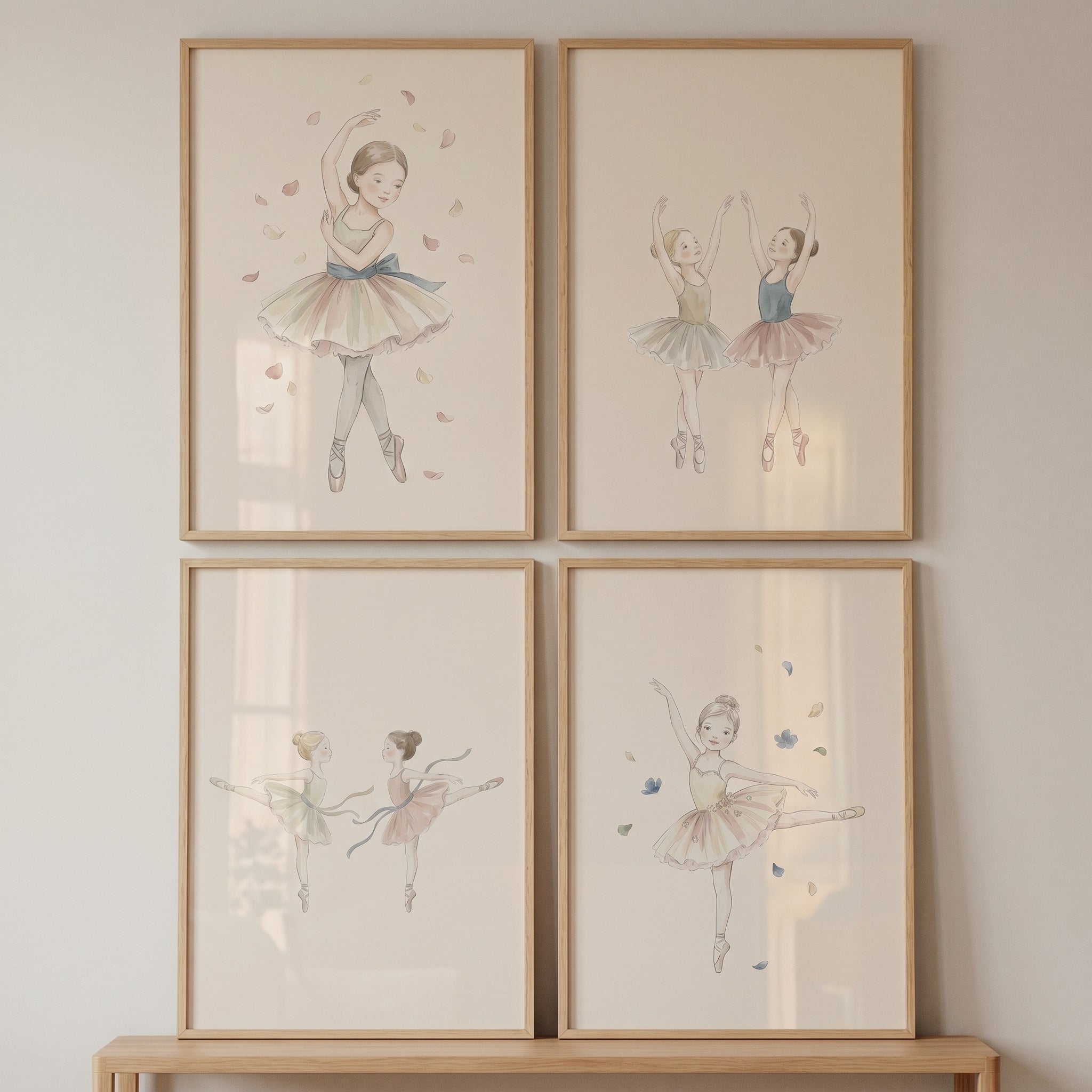 Vintage Style Dancing Ballerina Wall Art Set Of 4 - Petite Ballet Dancers