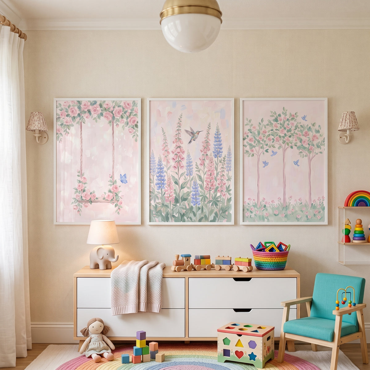 Vintage Style Pink Garden Wall Art Set of 3 - Pastel Garden Dreams