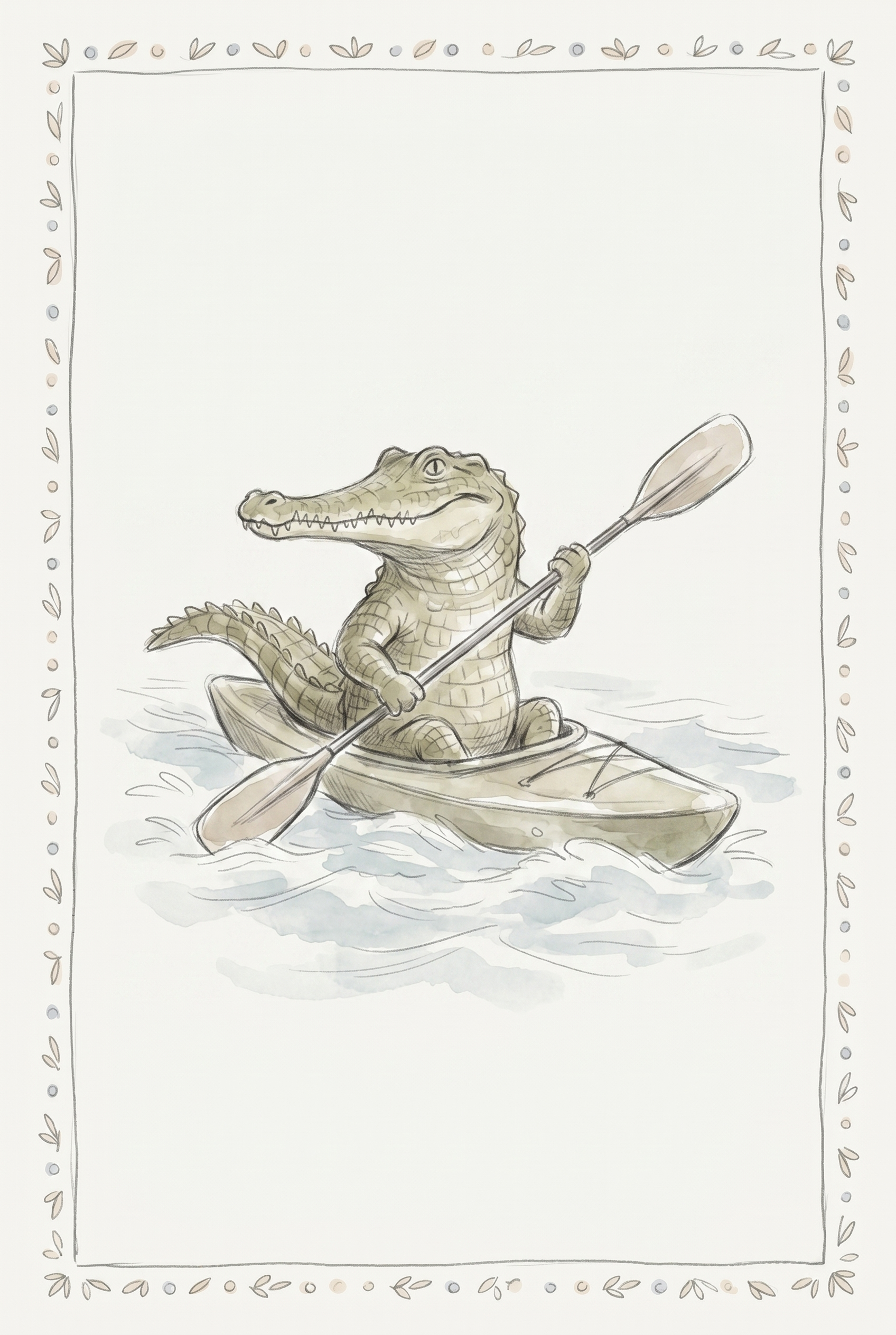 Vintage Style Rowing Crocodile Print - Kayaking Crocodile