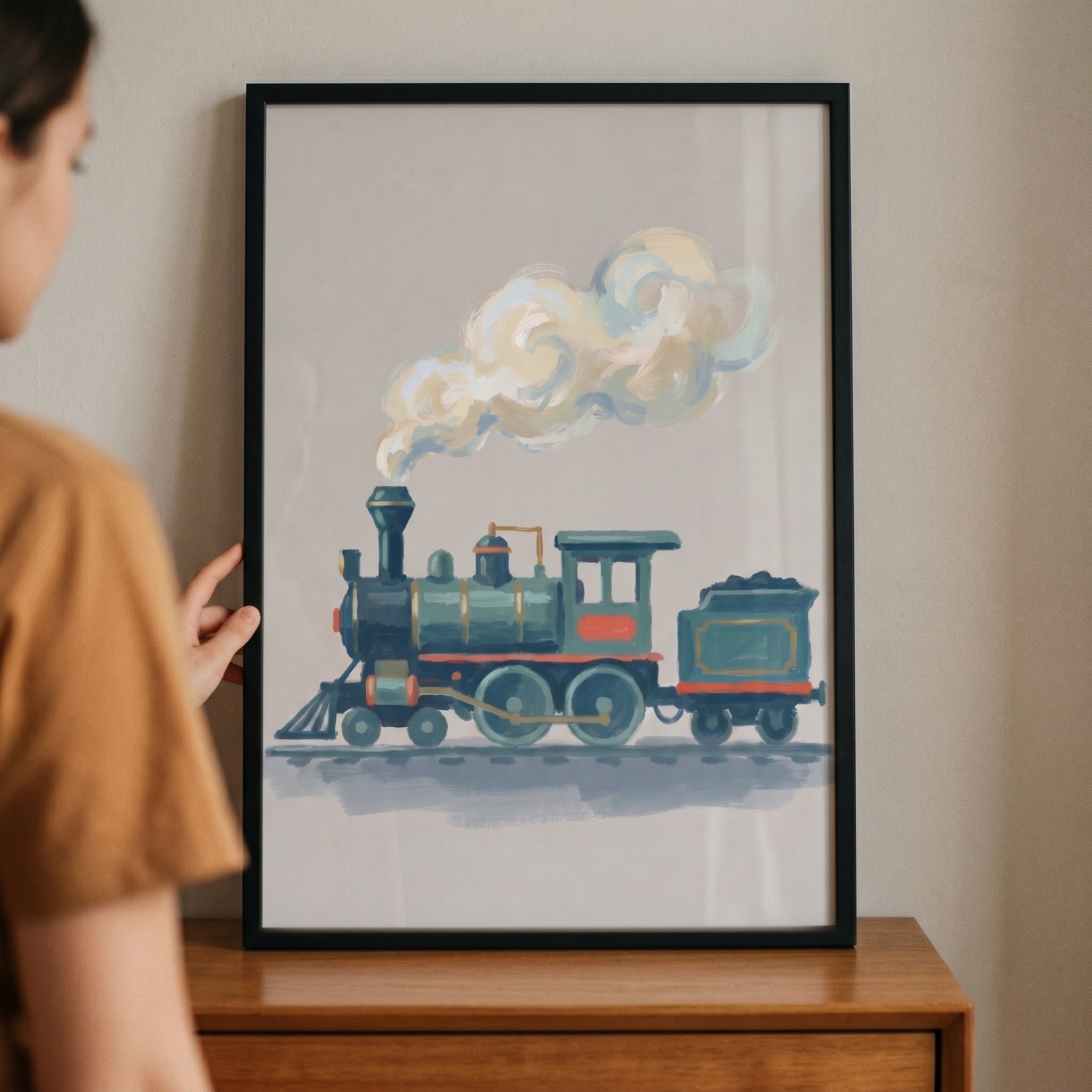 Vintage Teal Steam Train Wall Art - Vintage Steam Voyage