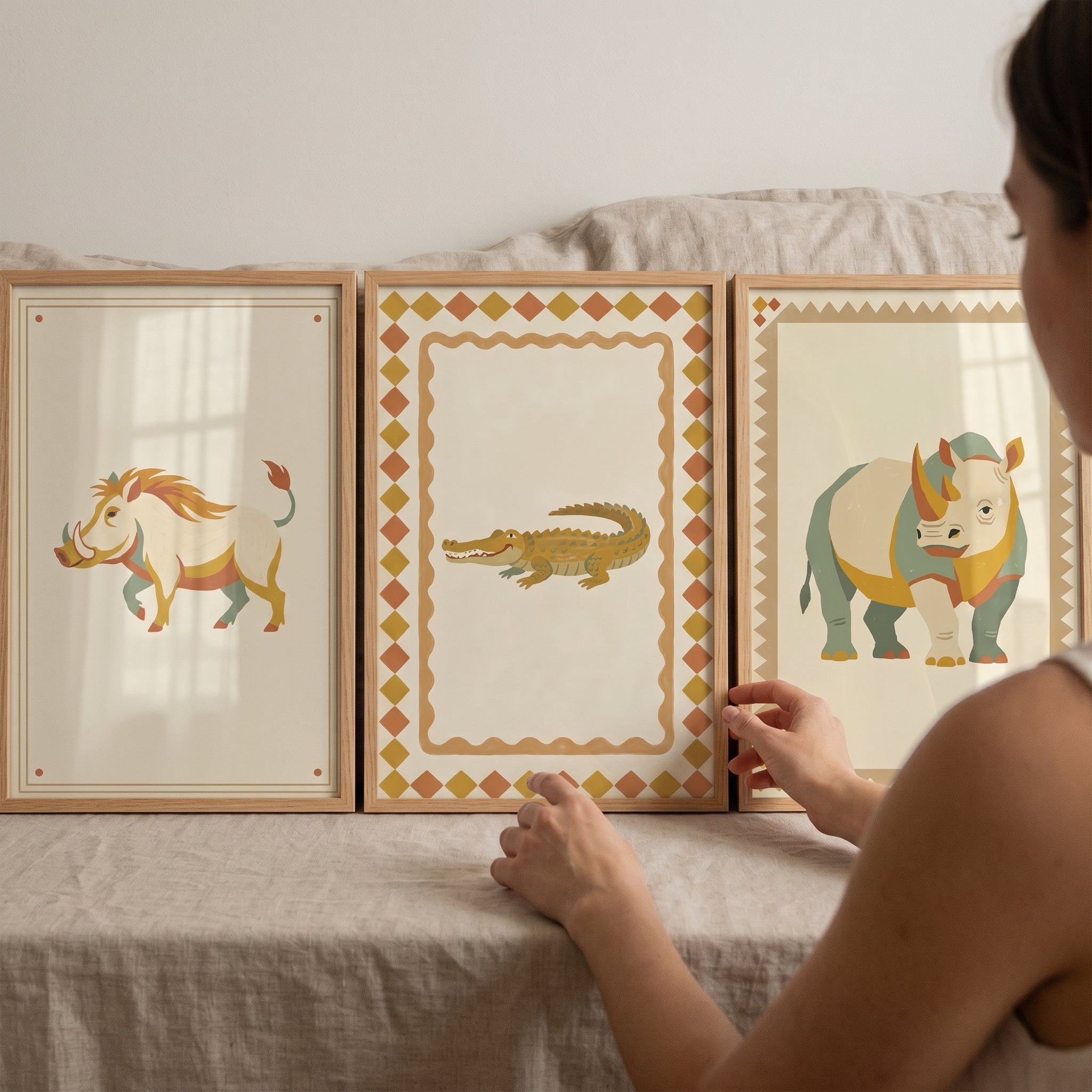 Vintage Terracotta Safari Animal Artwork Set of 3 - Wild Safari Trio