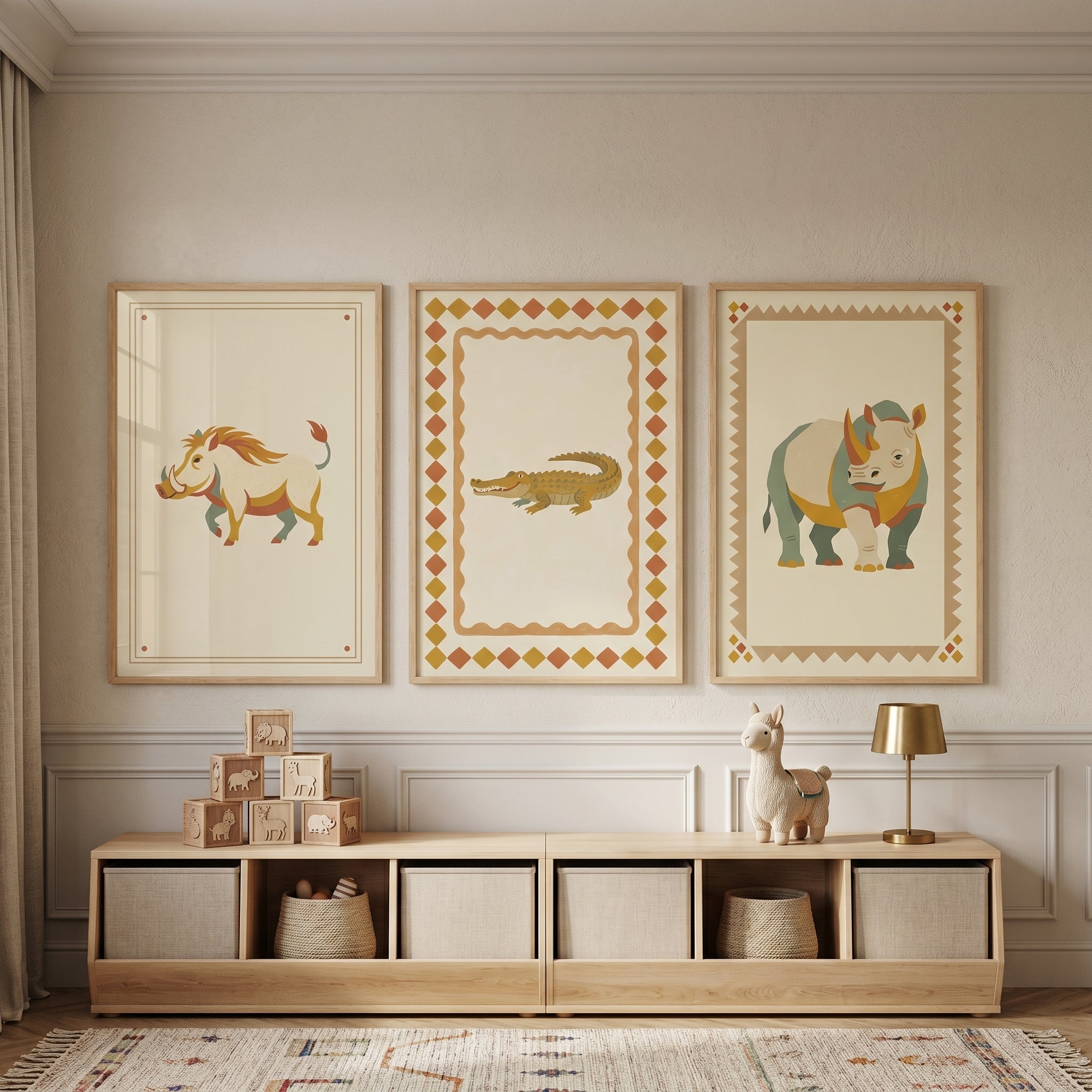 Vintage Terracotta Safari Animal Artwork Set of 3 - Wild Safari Trio