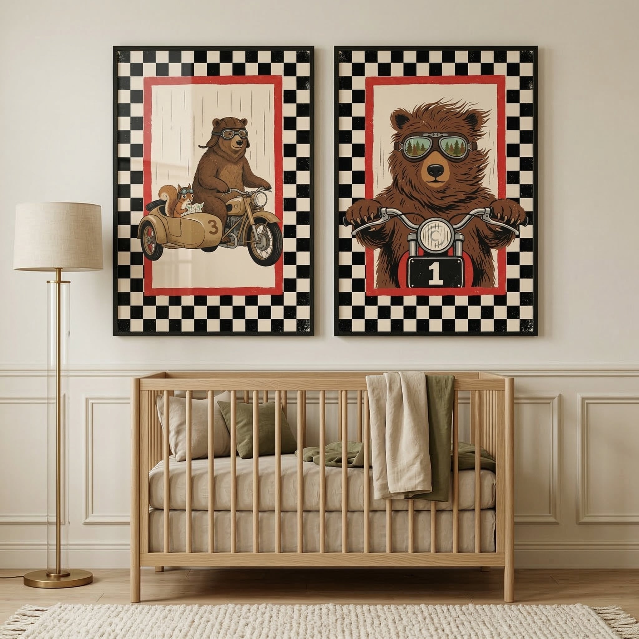 Vintage Motorcycle Bear Artwork Set of 2 - Wild Ride Bears