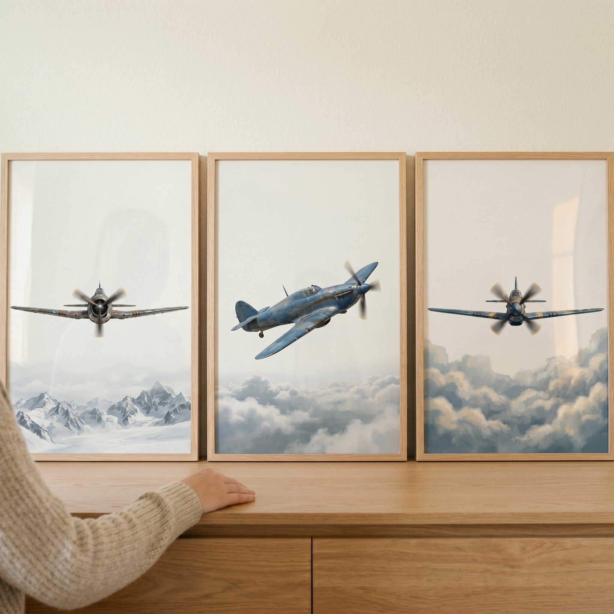 Vintage Warbird Military Airplane Wall Art Set of 3 - Vintage Sky Patrol