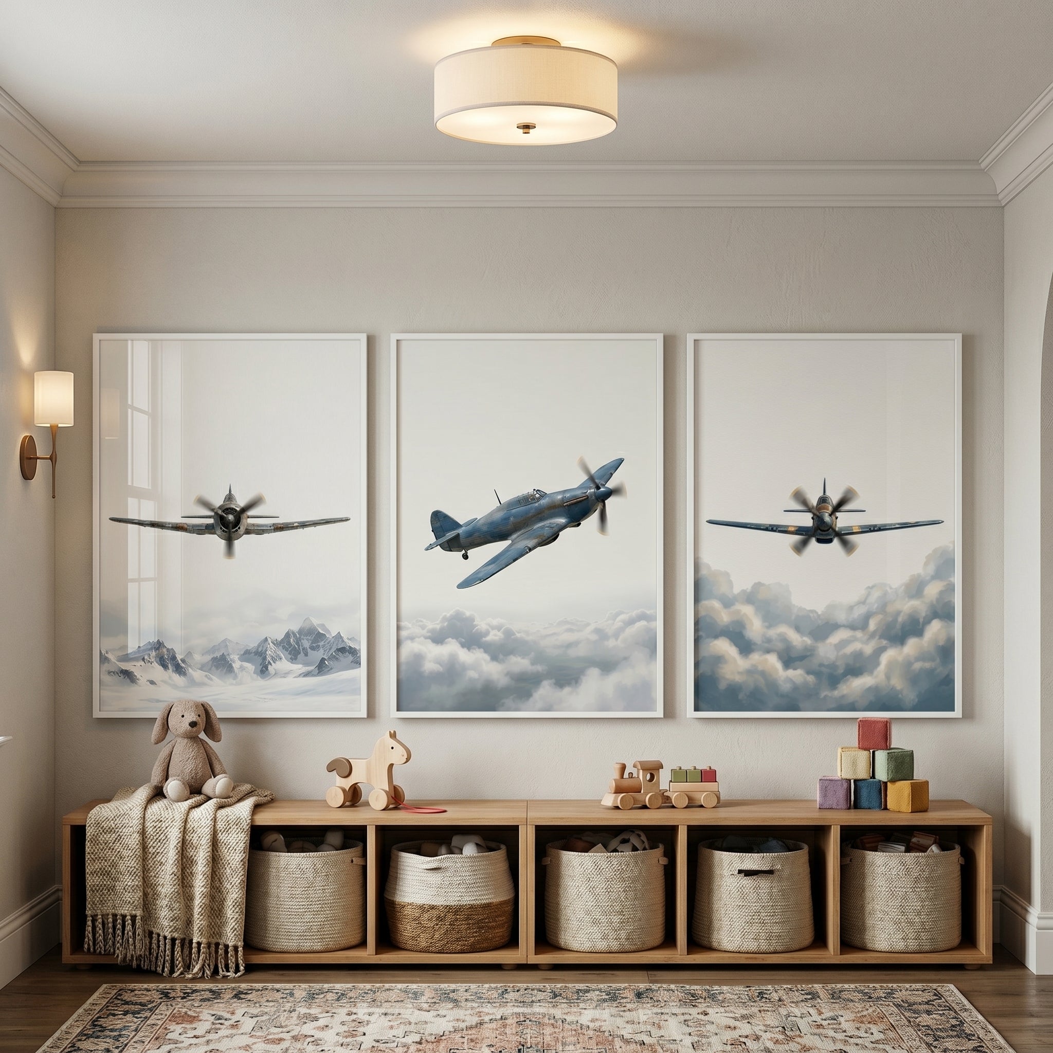Vintage Warbird Military Airplane Wall Art Set of 3 - Vintage Sky Patrol