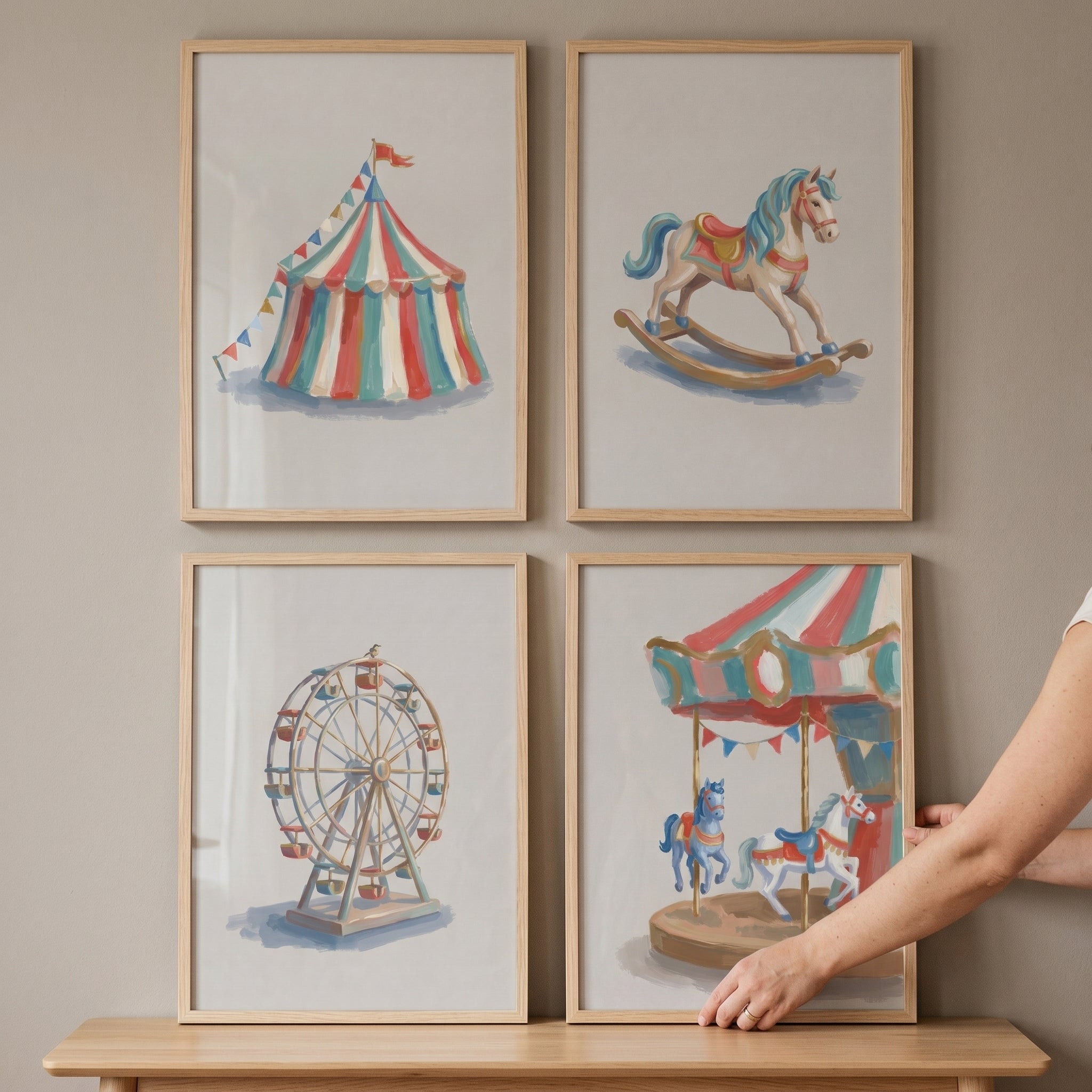 Vintage Watercolor Carnival Wall Art Set of 4 - Vintage Carnival Dreams