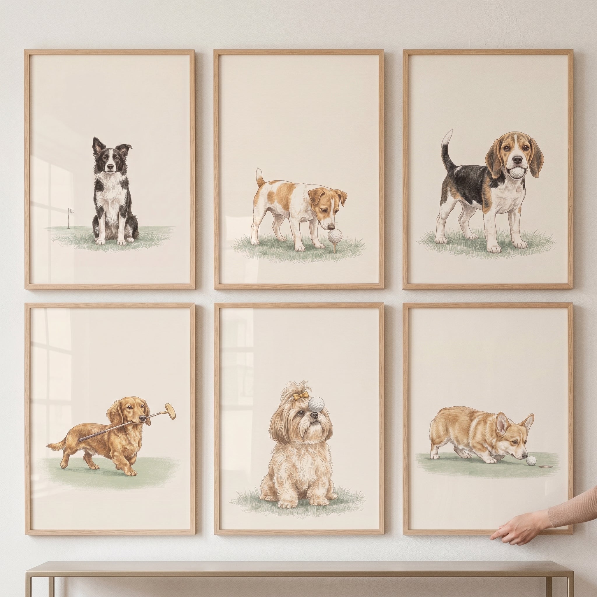 Vintage Watercolor Golfing Dogs Wall Art Set of 6 - Golfing Canines