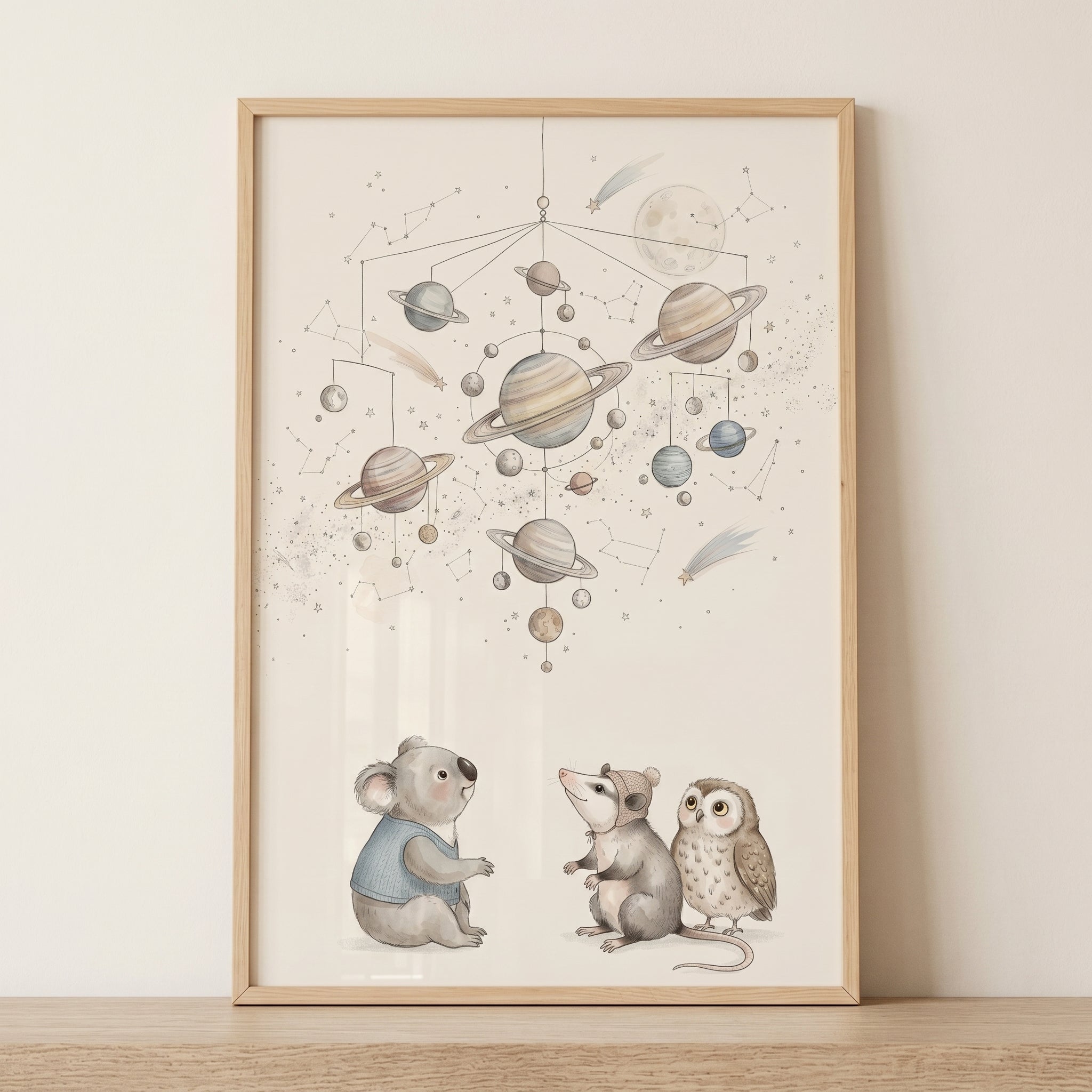 Vintage Watercolor Space Animals Print - Little Stargazers