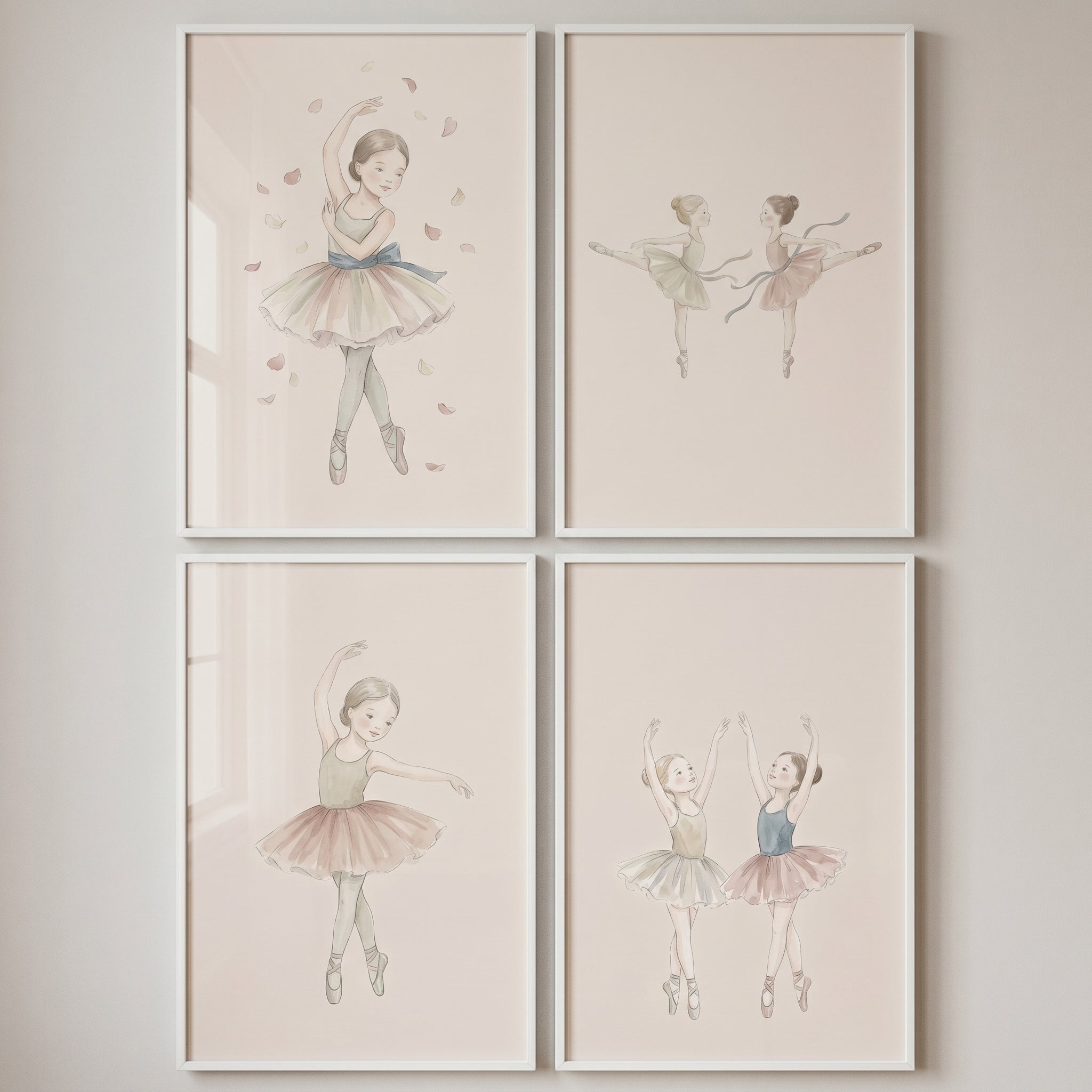 Vintage Whimsical Girl Ballerina Wall Art Set Of 4 - Ballerina Dreams