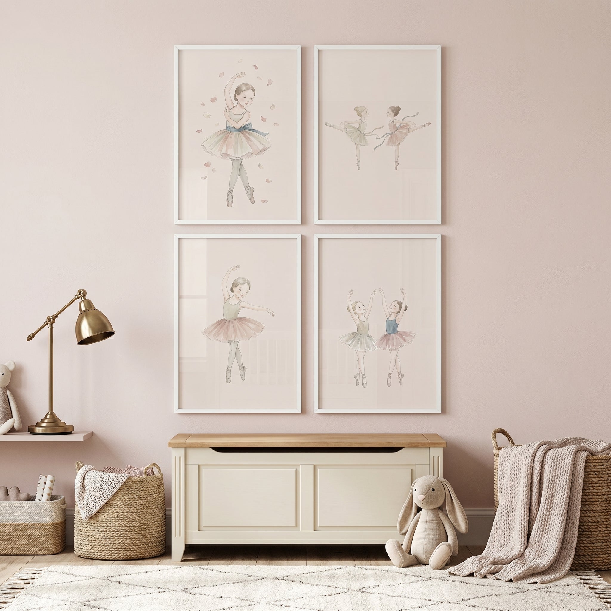Vintage Whimsical Girl Ballerina Wall Art Set Of 4 - Ballerina Dreams