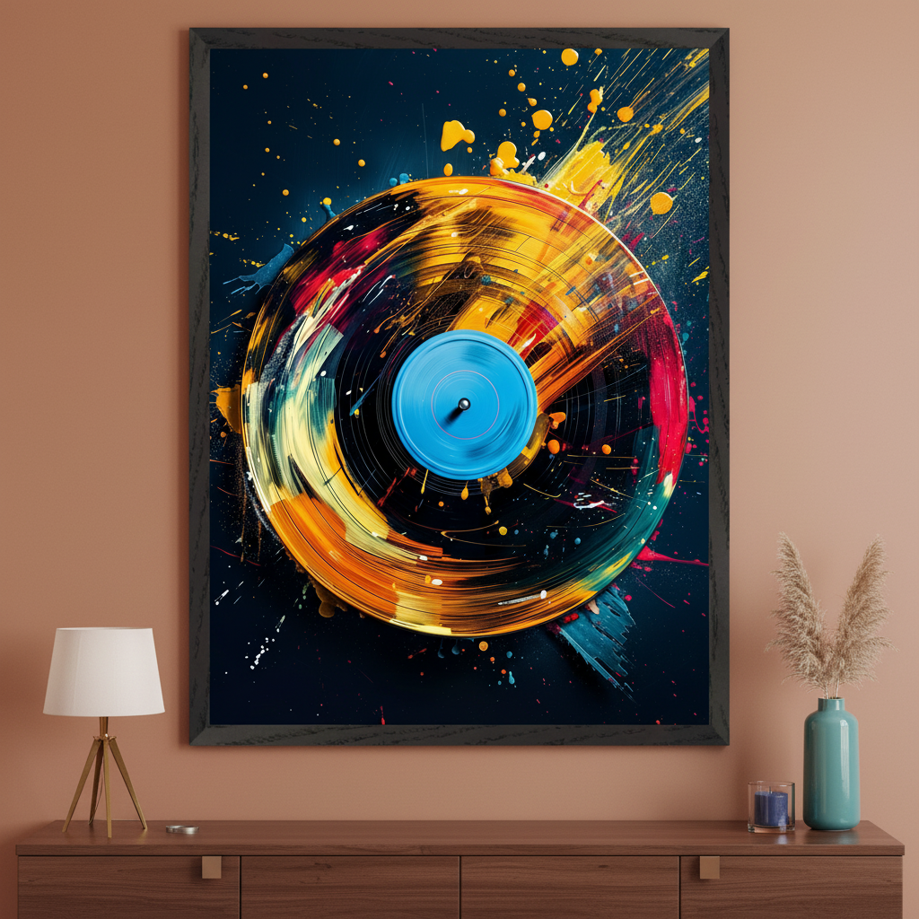 Dynamic Symphony - Vinyl Record Framed Wall Art for Living Room, Bedroom or Office