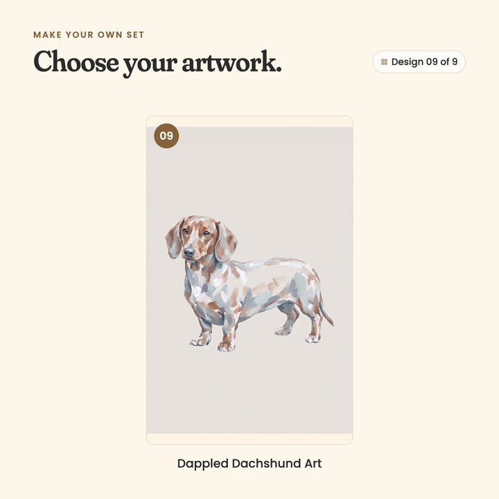 Design 09 of 9: Dappled Dachshund Art, a dapple dachshund standing