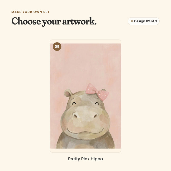 Design 09 of 9: Pretty Pink Hippo, a smiling hippo with a pink bow on its head