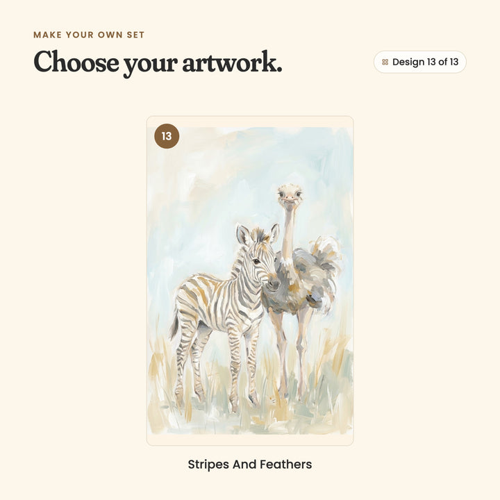 Design 13 of 13: Stripes And Feathers, a zebra foal beside an ostrich