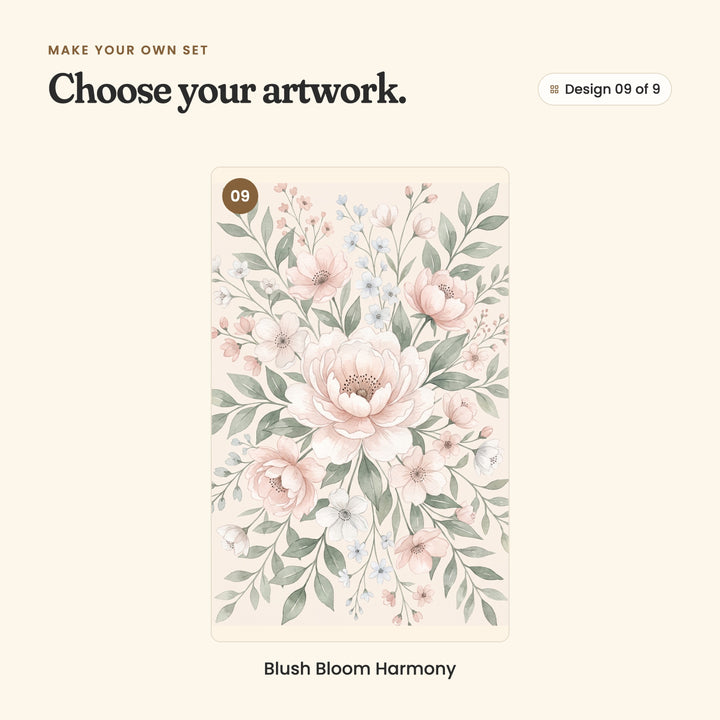 Design 09 of 9: Blush Bloom Harmony, a full bouquet with a large blush peony and tiny pale blue flowers