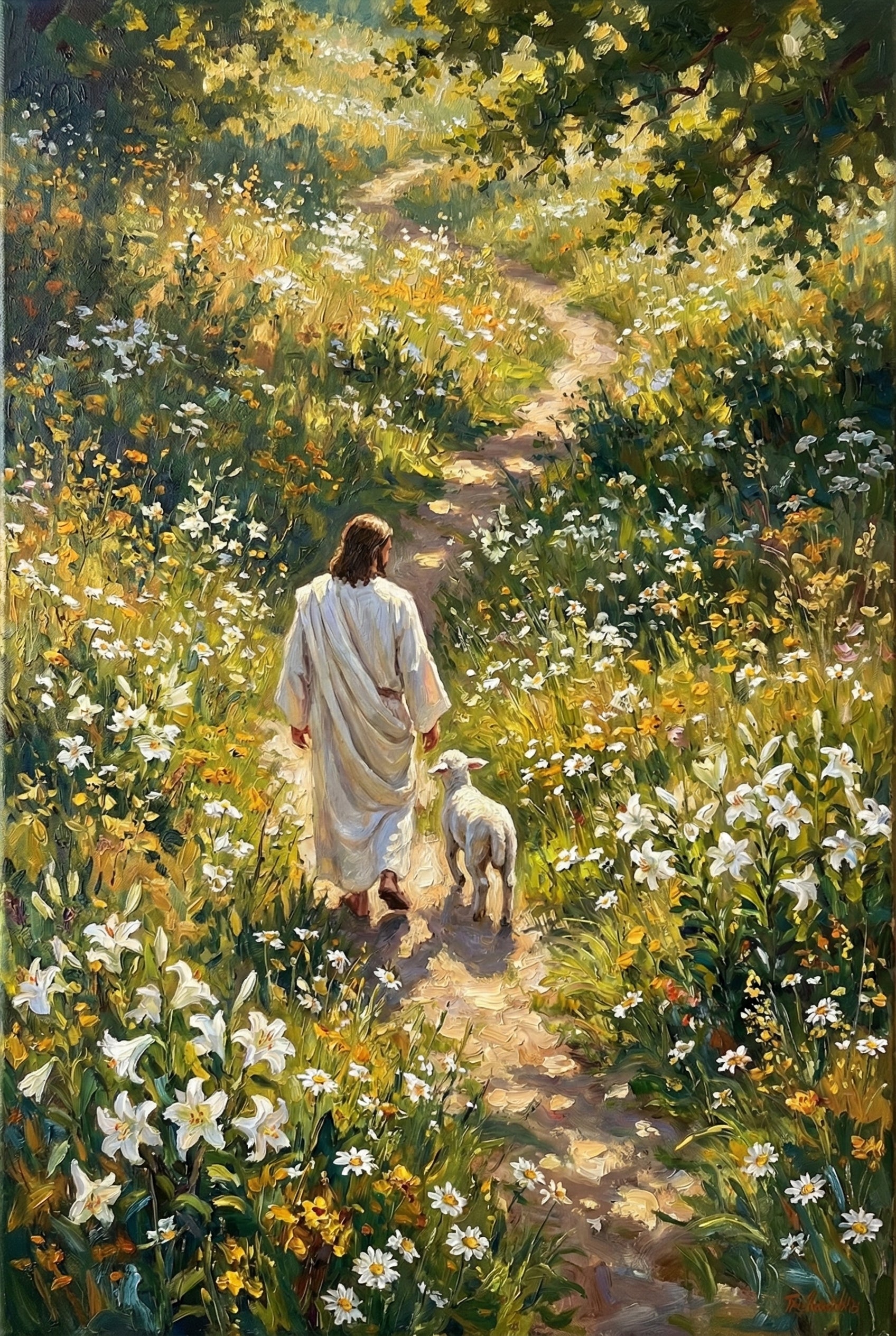 Walking Jesus Art - Jesus Floral Meadow
