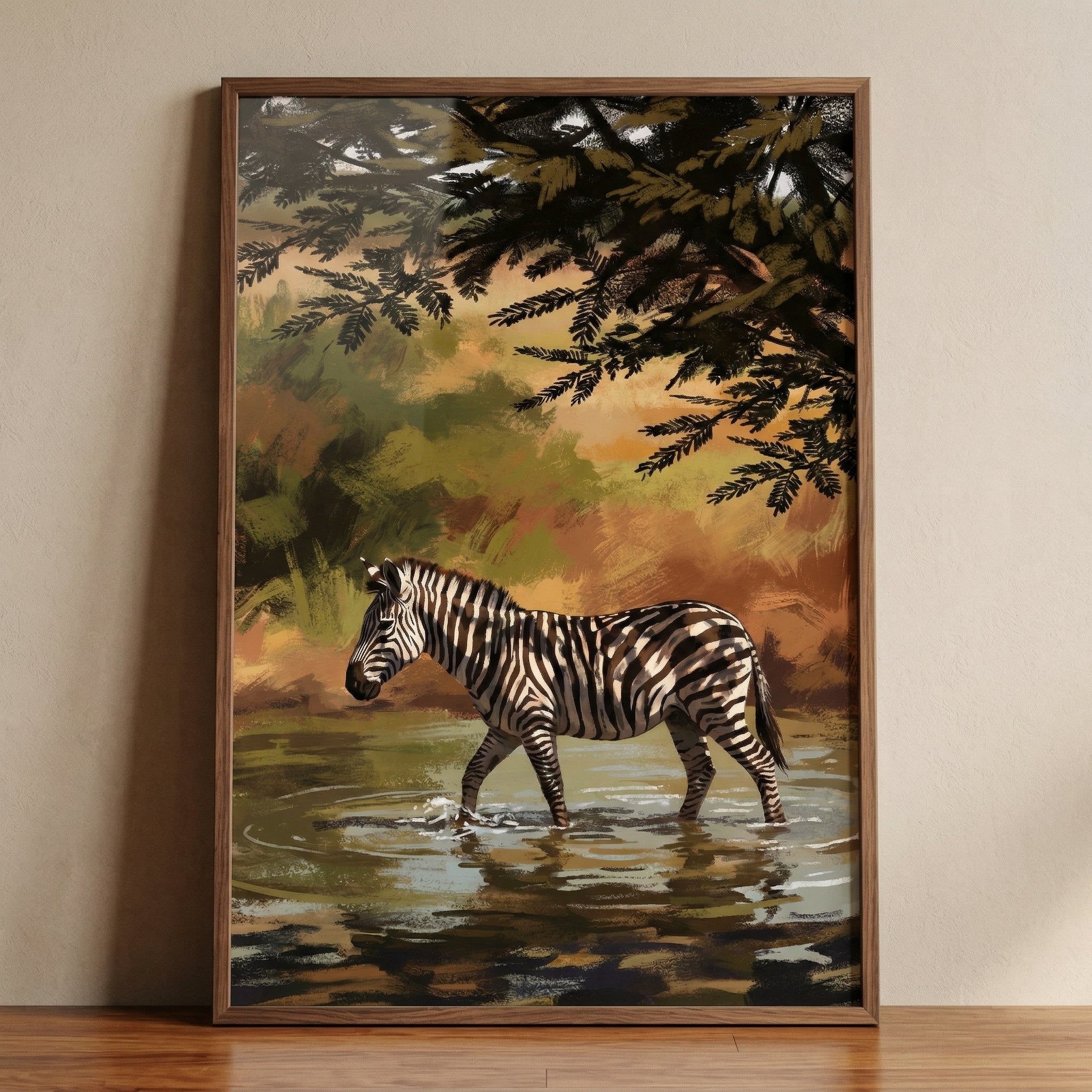 Walking Savanna Safari Zebra Wall Art - Striped River Crossing