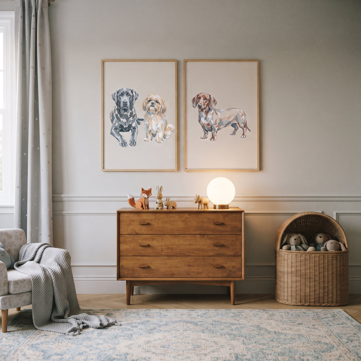 Warm Beige Painterly Dogs Wall Art Set of 2 - Trio Of Paws