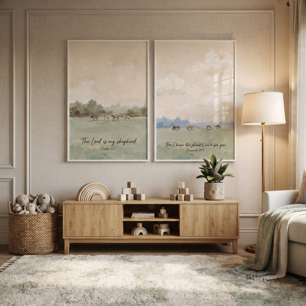 Warm Beige Sky Horse Wall Art Set Of 2 - Faithful Pastures