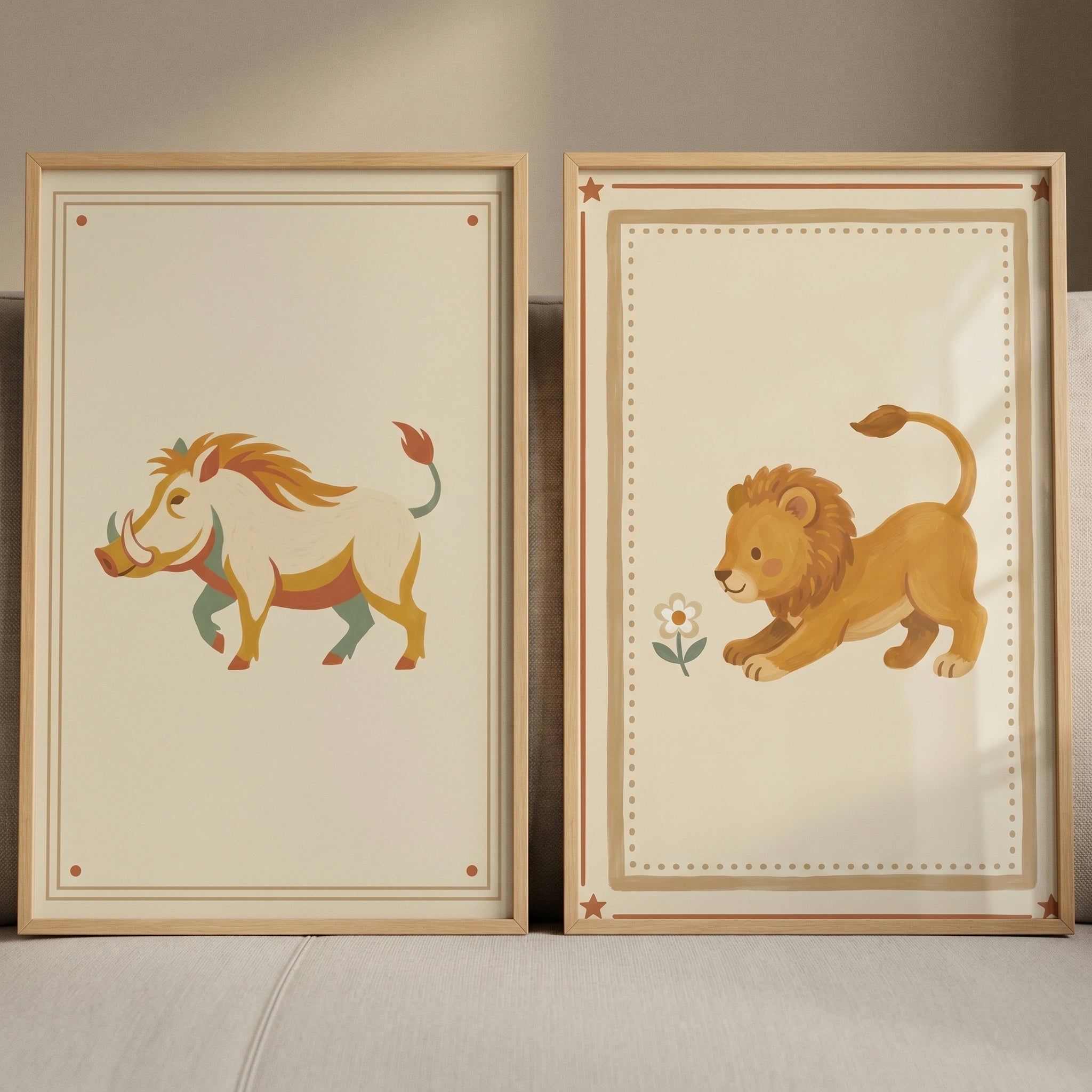 Warm Earth Safari Animal Wall Art Set of 2 - Savannah Animal Duo