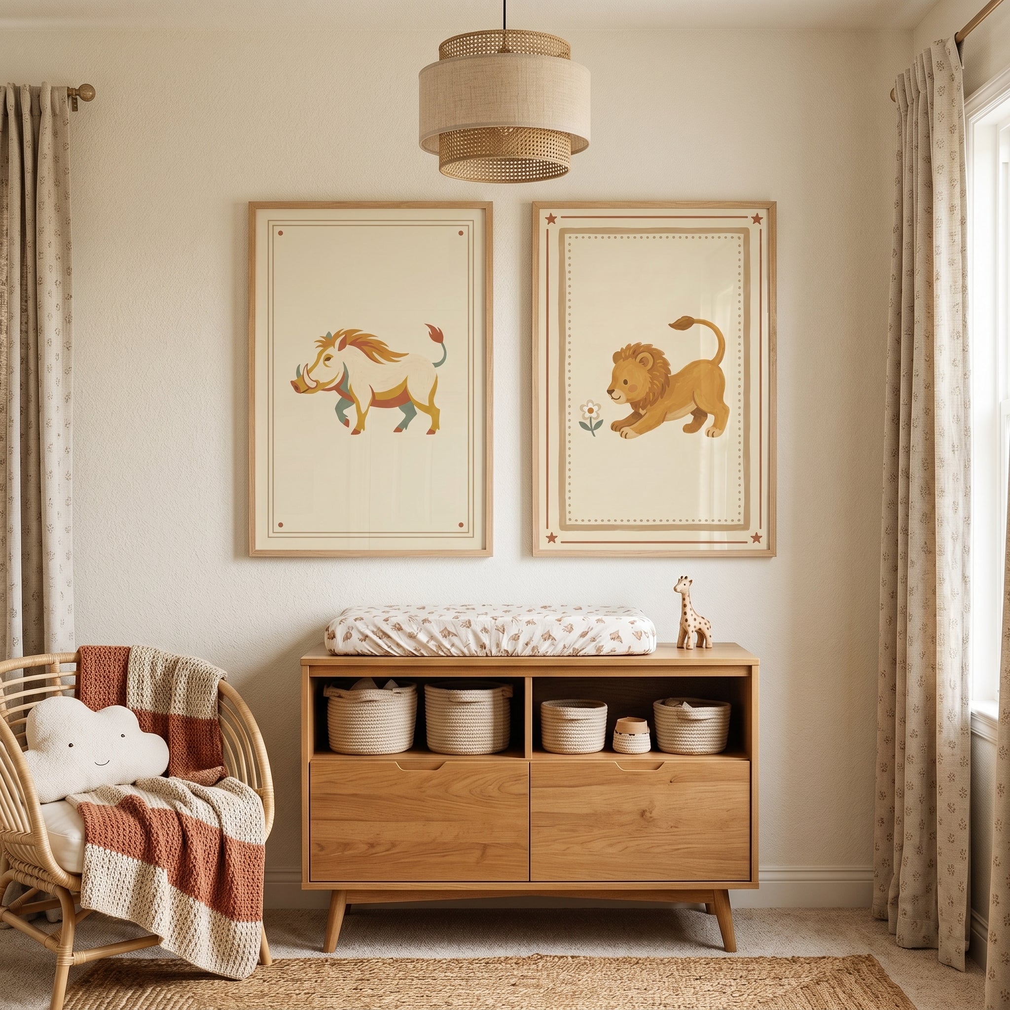 Warm Earth Safari Animal Wall Art Set of 2 - Savannah Animal Duo