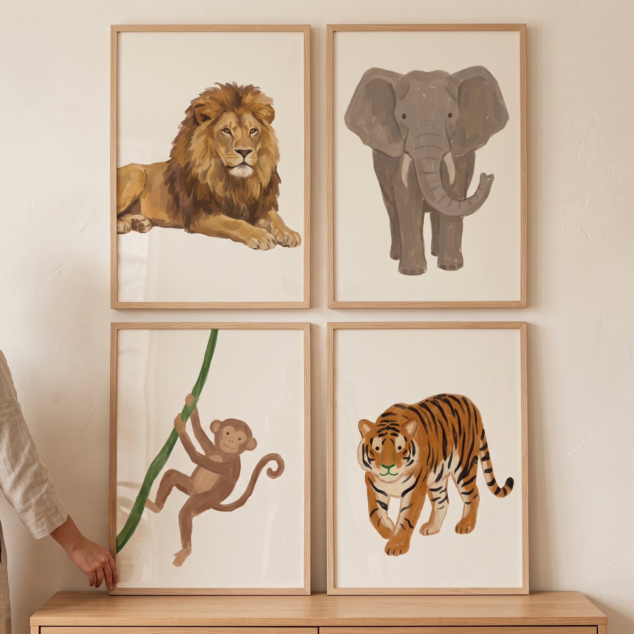 Warm Earth Tone Animals Wall Art Set of 4 - Jungle Animal Set