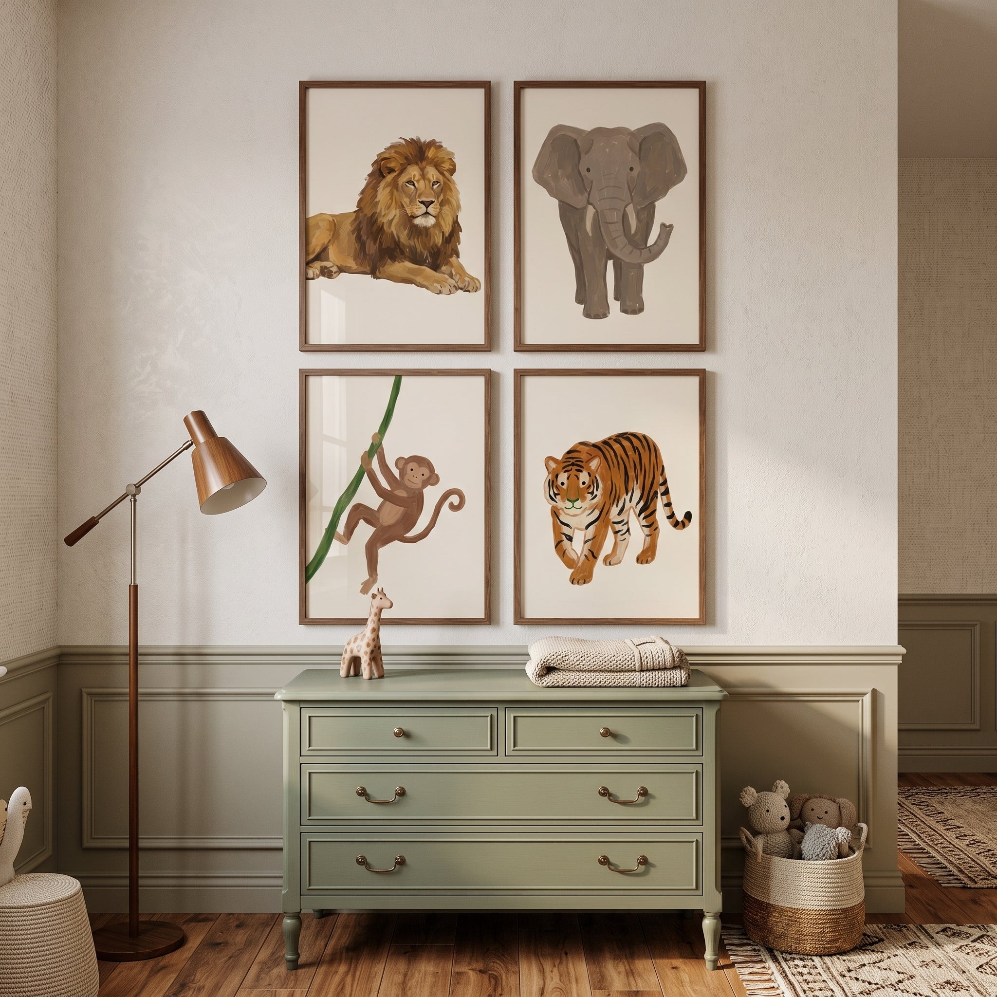 Warm Earth Tone Animals Wall Art Set of 4 - Jungle Animal Set