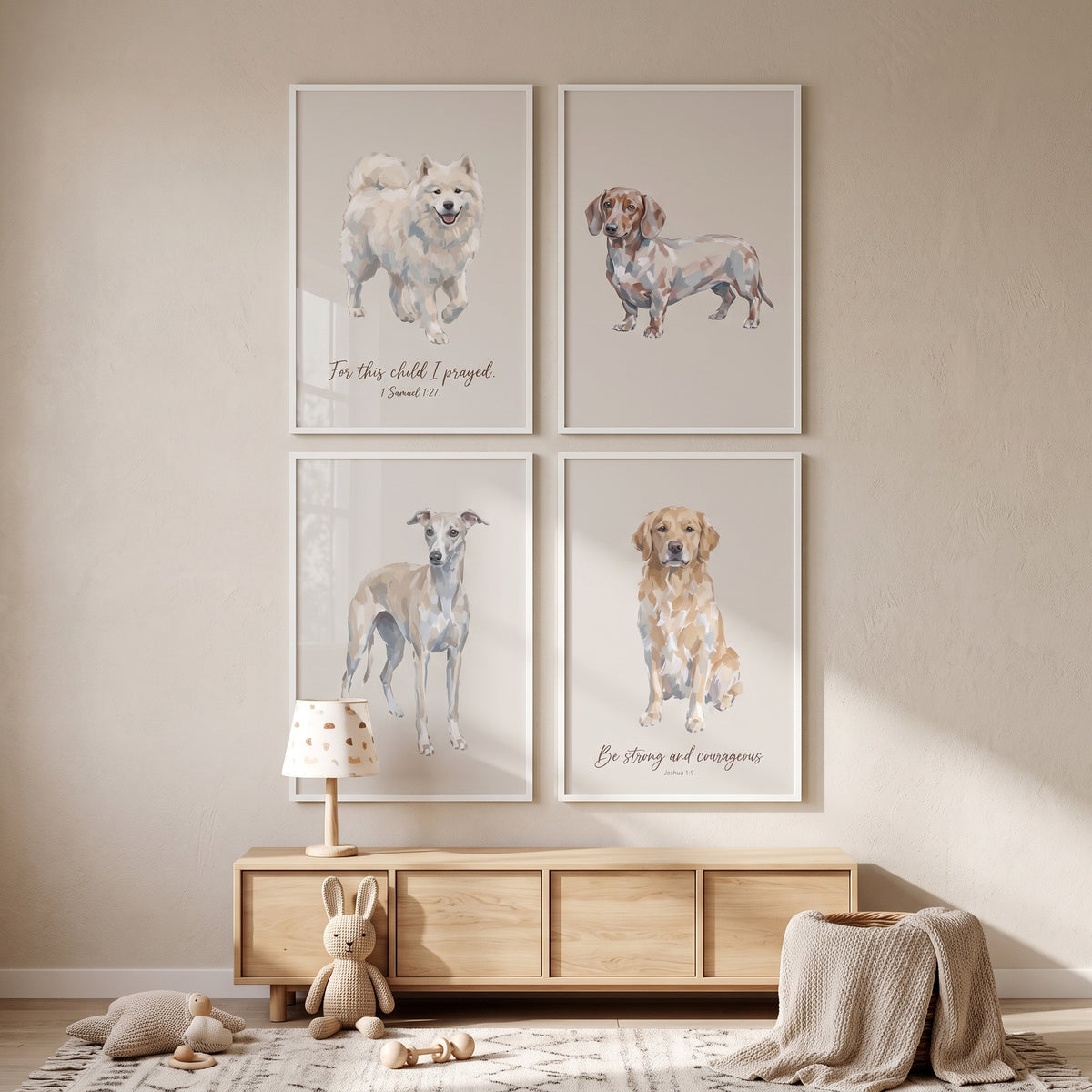 Warm Earth Tone Dogs Wall Art Set of 4 - Blessed Puppy Decor