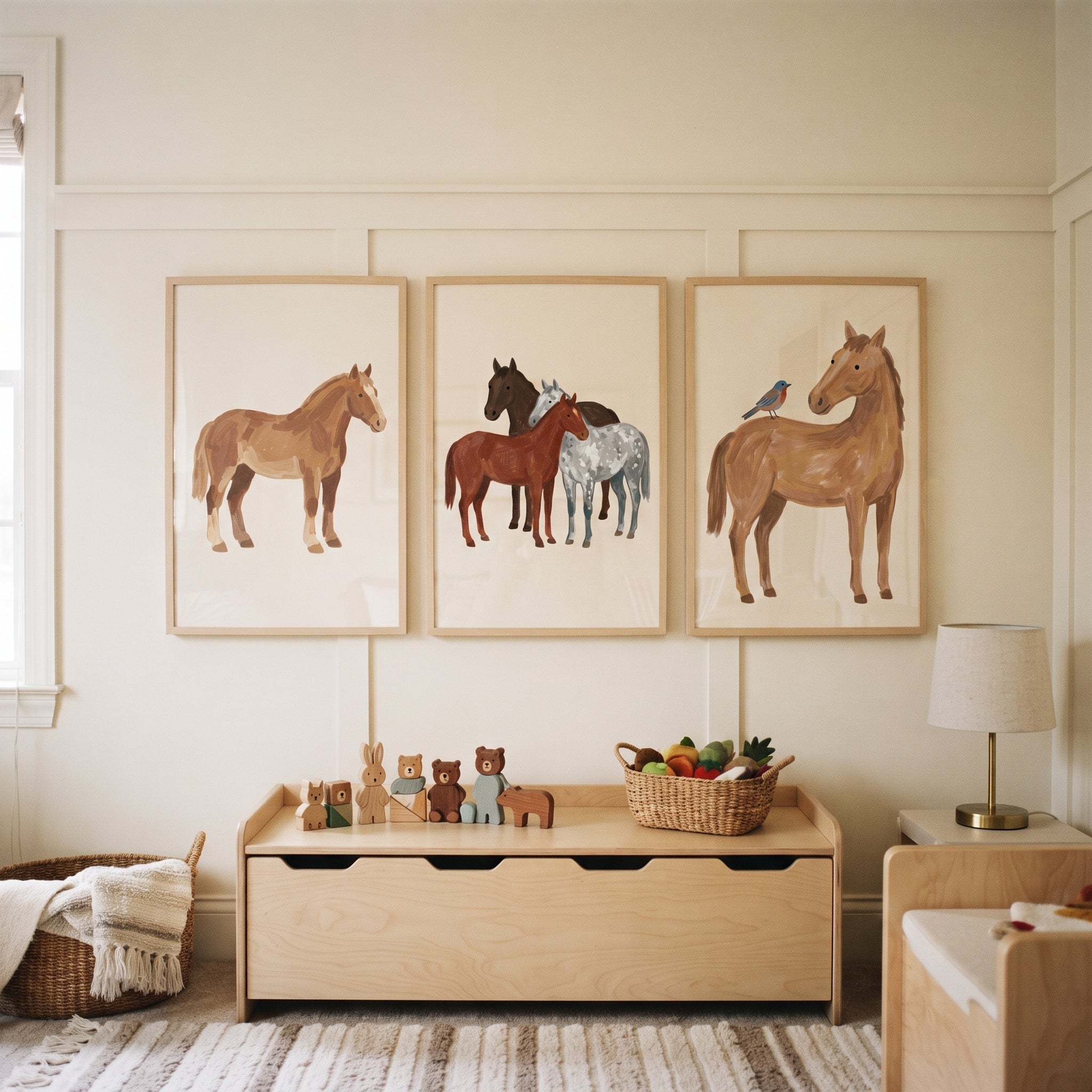 Warm Earth Tone Horse Print Set of 3 - Rustic Horse Friends