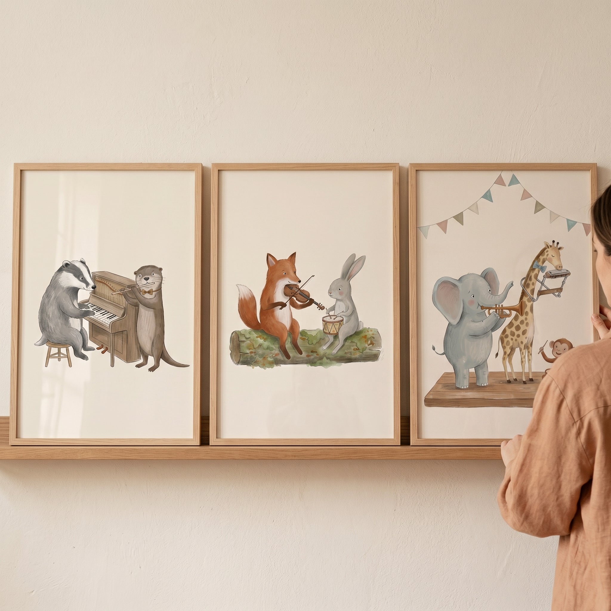 Warm Earthy Band Animals Wall Art Set Of 3 - Whimsical Woodland Band