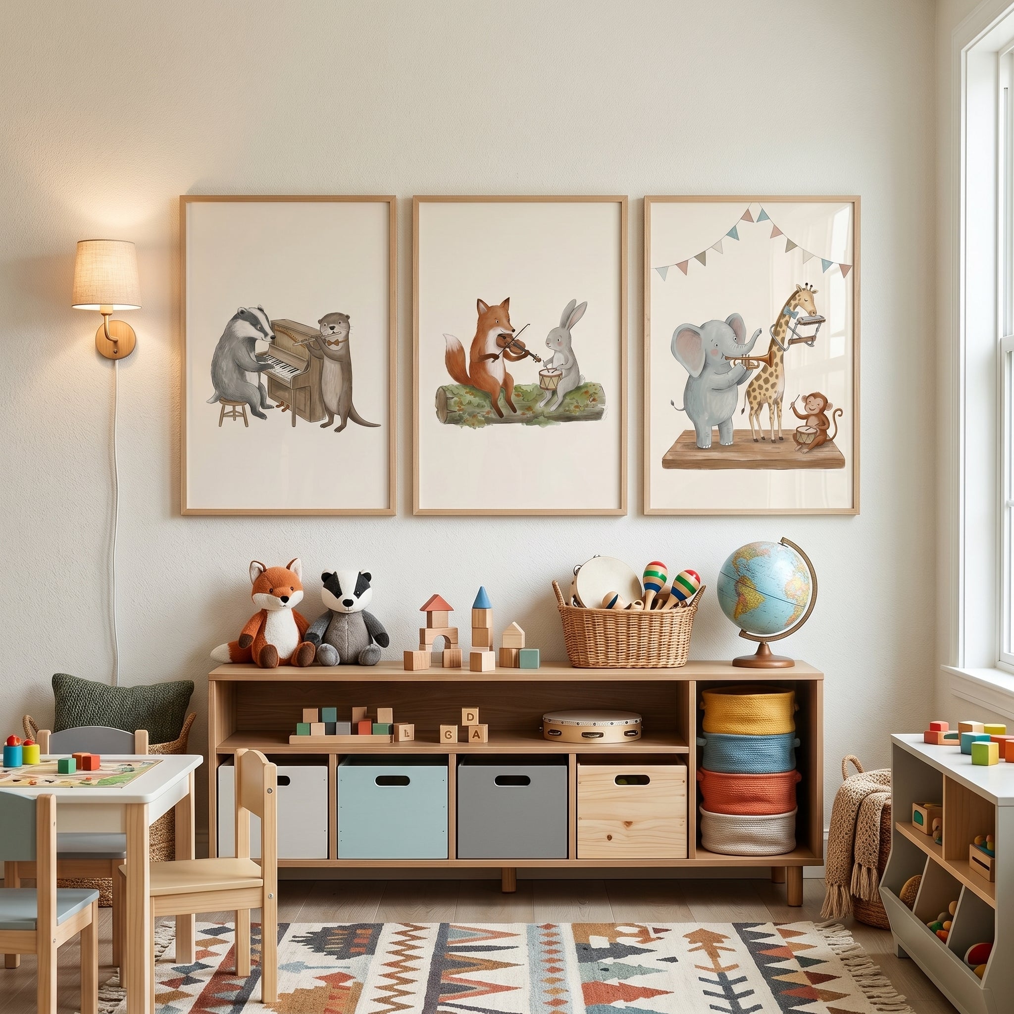 Warm Earthy Band Animals Wall Art Set Of 3 - Whimsical Woodland Band