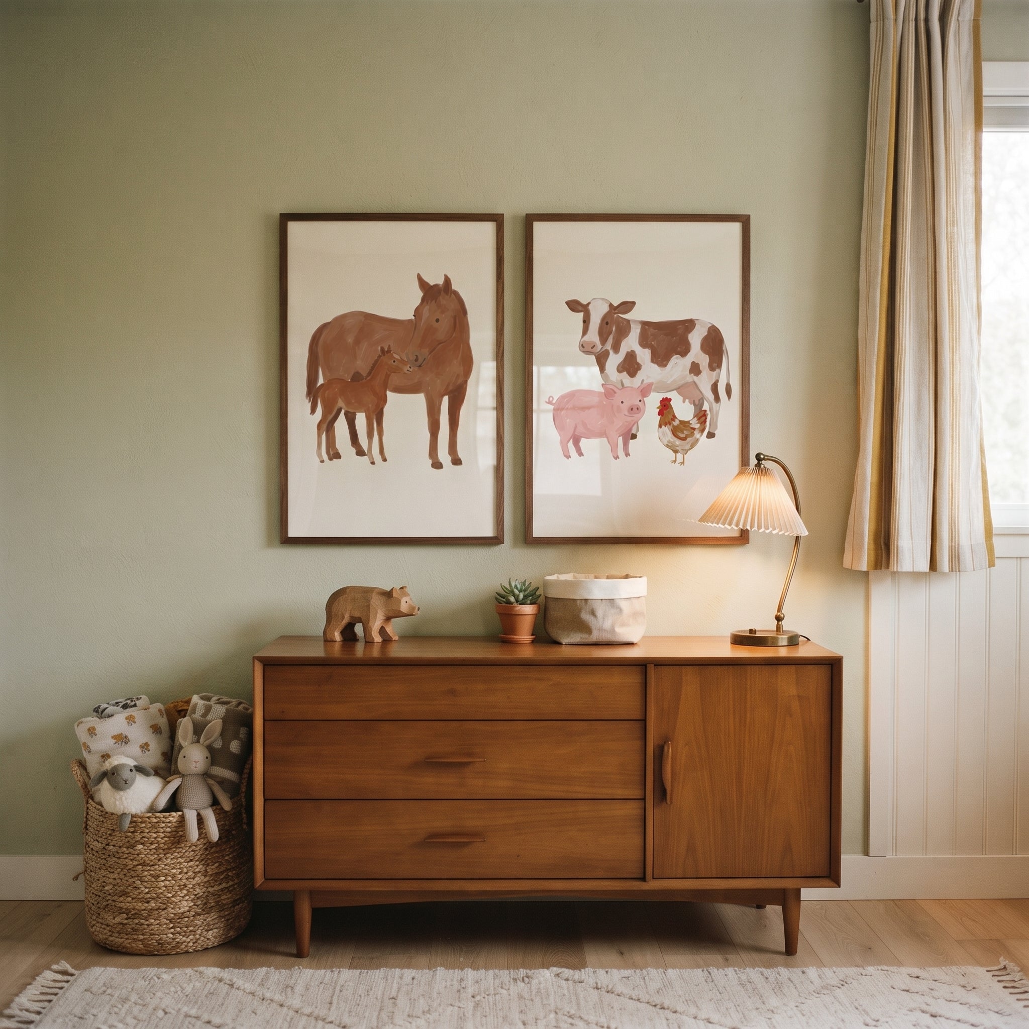 Warm Earthy Farm Animals Wall Art Set of 2 - Rustic Farm Friends