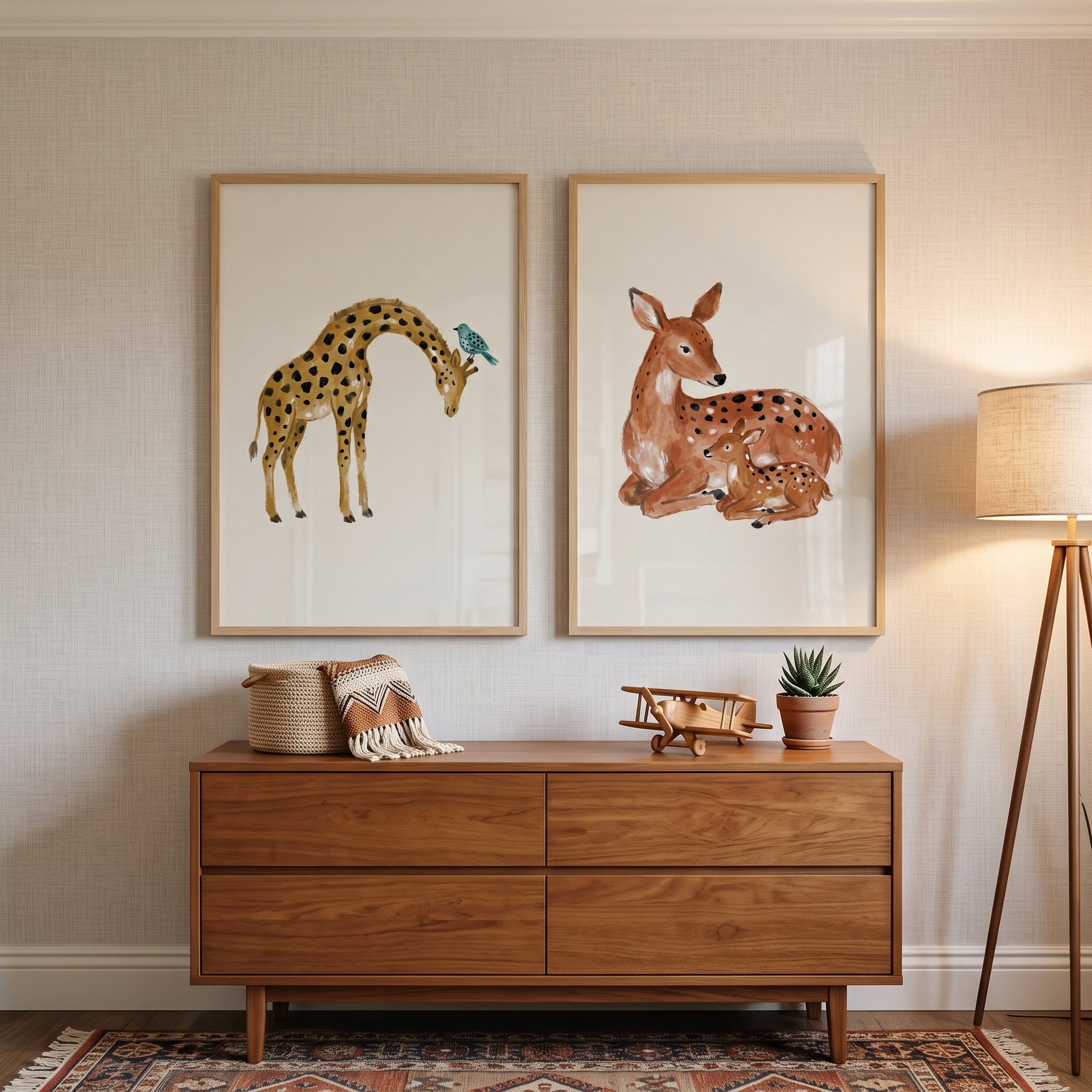 Warm Earthy Watercolor Animal Wall Art Set of 2 - Sweet Nature Duo