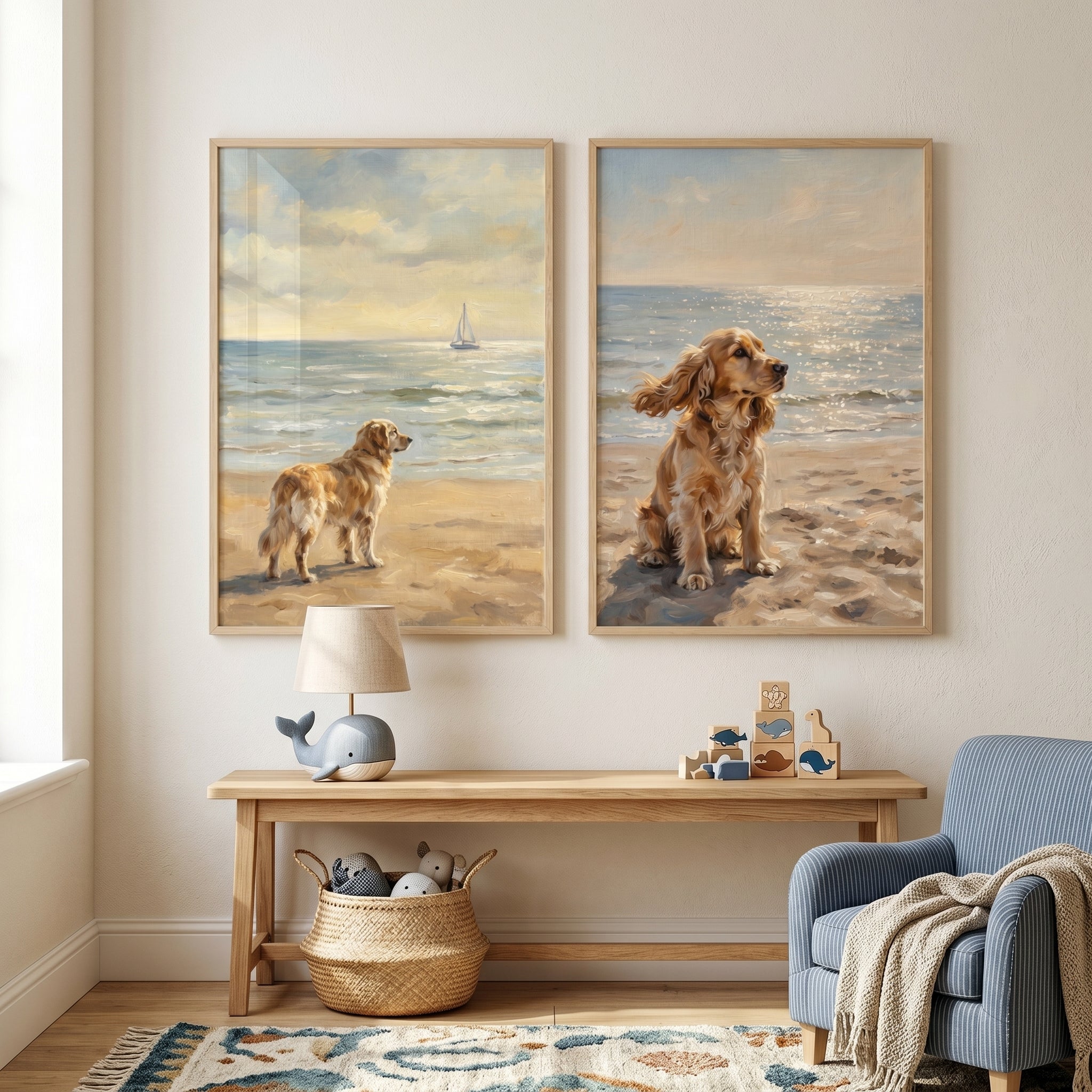 Warm Glow Beach Dog Wall Art Set of 2 - Golden Beach Days