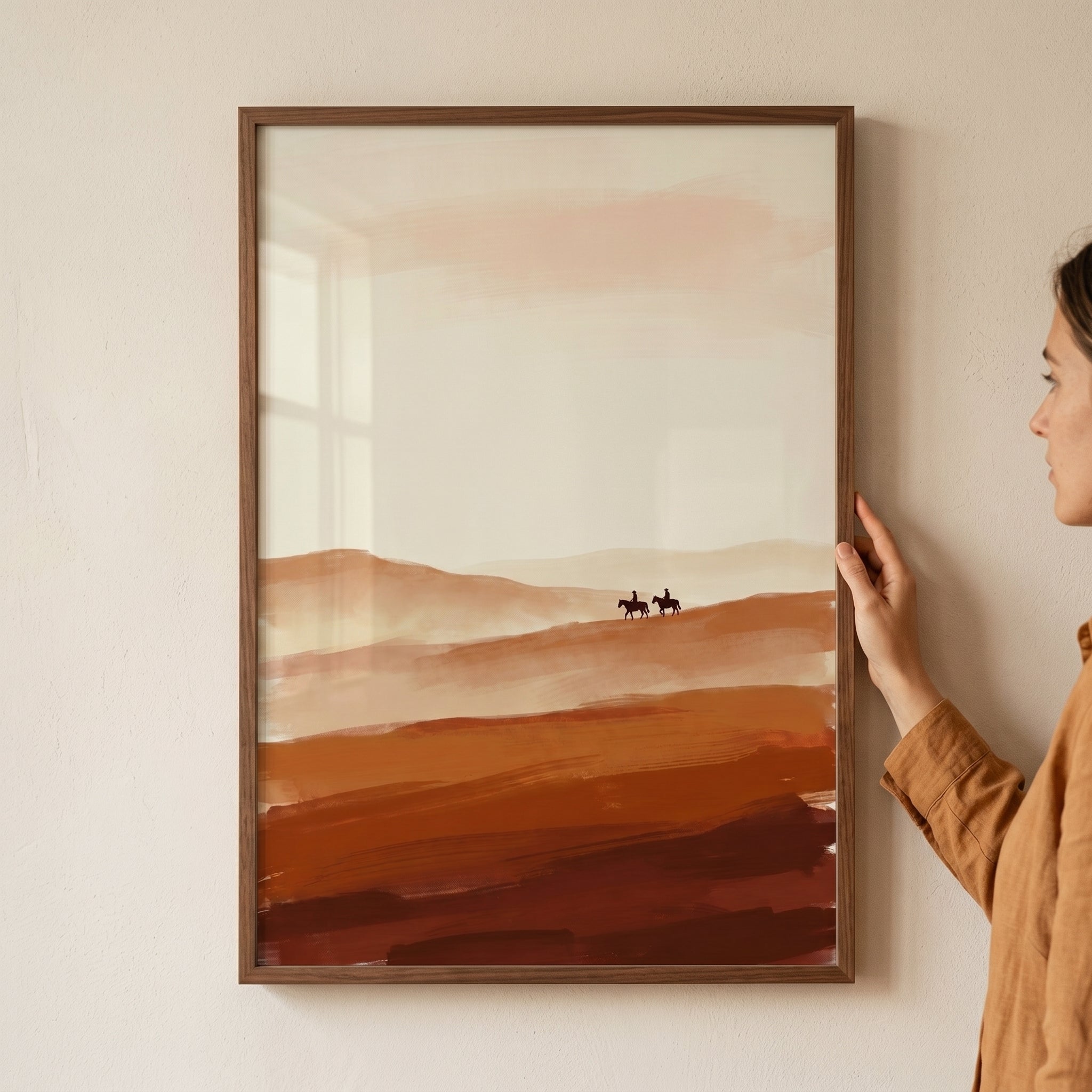 Warm Ochre Landscape Cowboy Wall Art - Warm Desert Riders