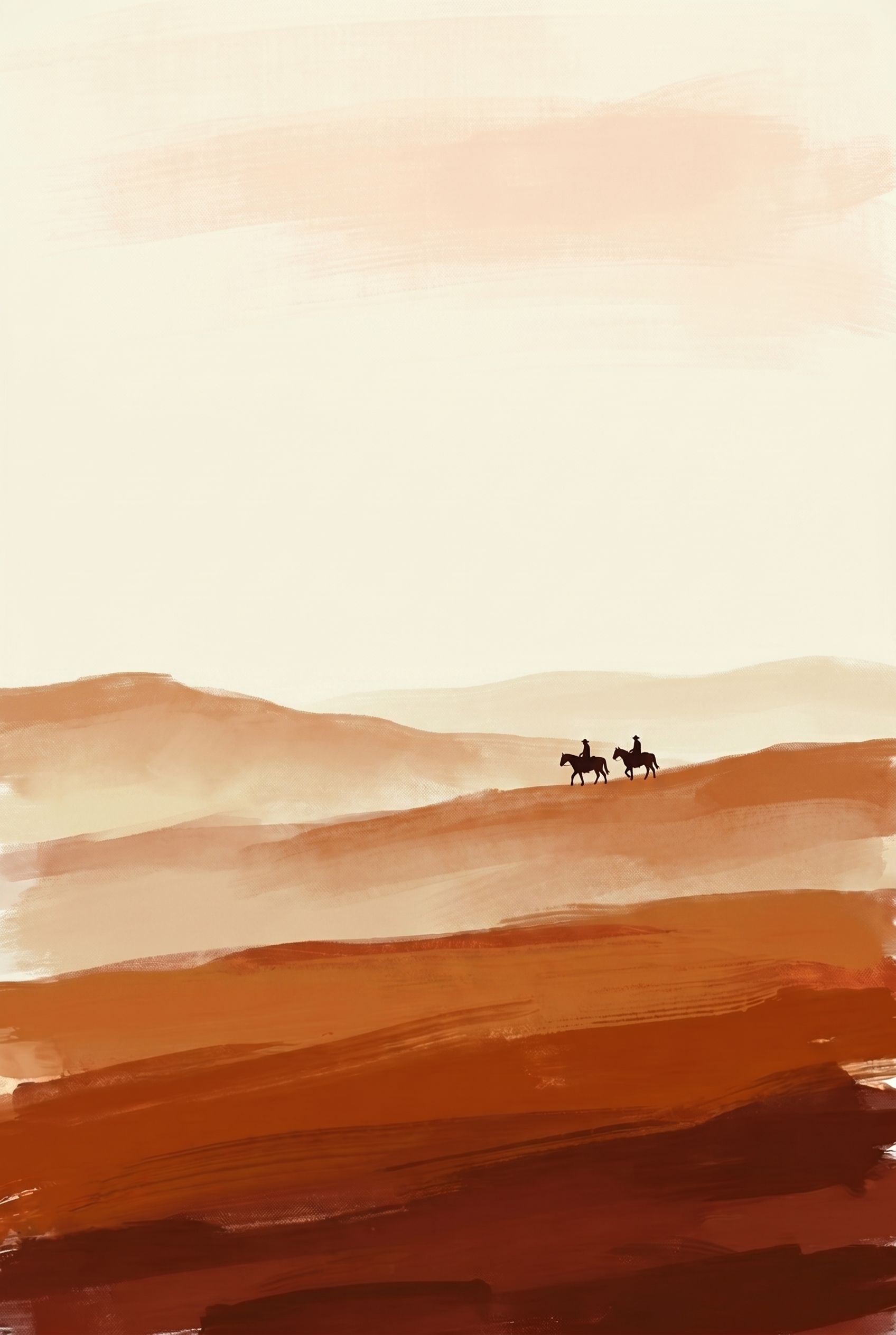 Warm Ochre Landscape Cowboy Wall Art - Warm Desert Riders