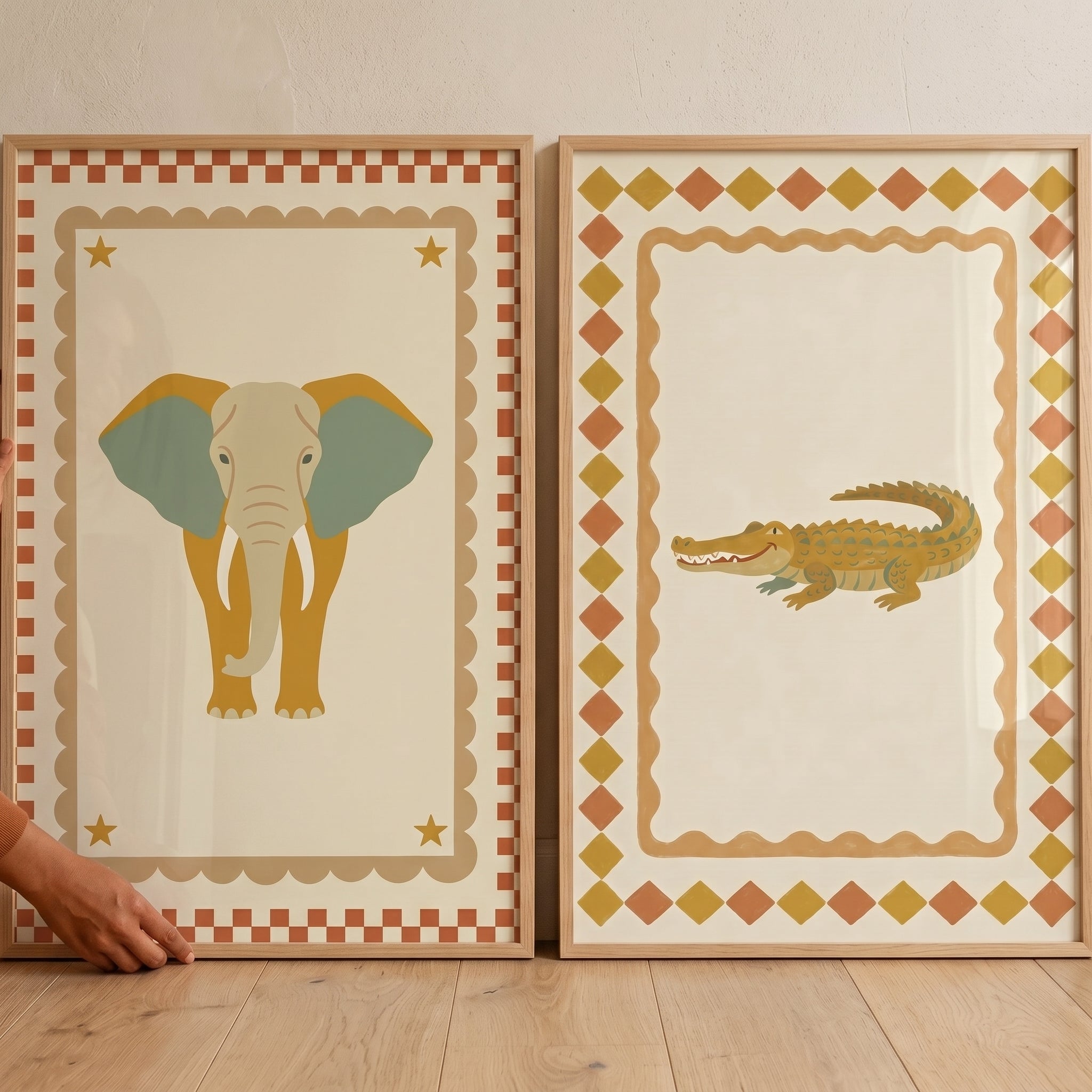 Warm Ochre Safari Animal Wall Art Set of 2 - Safari Animal Pair