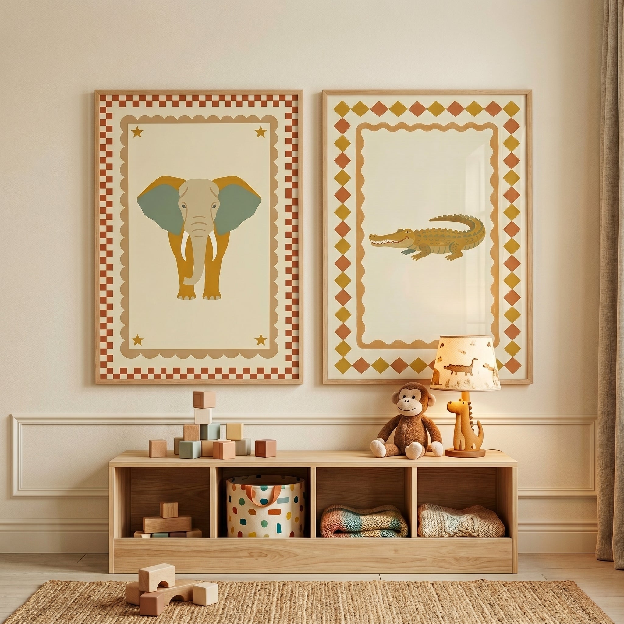 Warm Ochre Safari Animal Wall Art Set of 2 - Safari Animal Pair