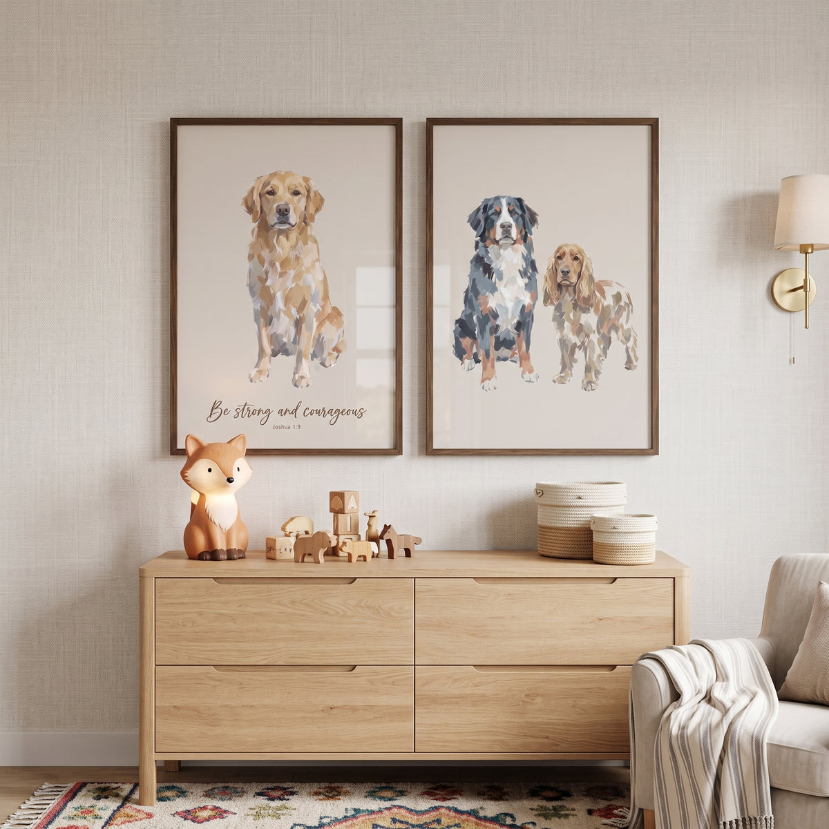 Warm Tan Textured Dogs Wall Art Set of 2 - Courageous Spirit Pups