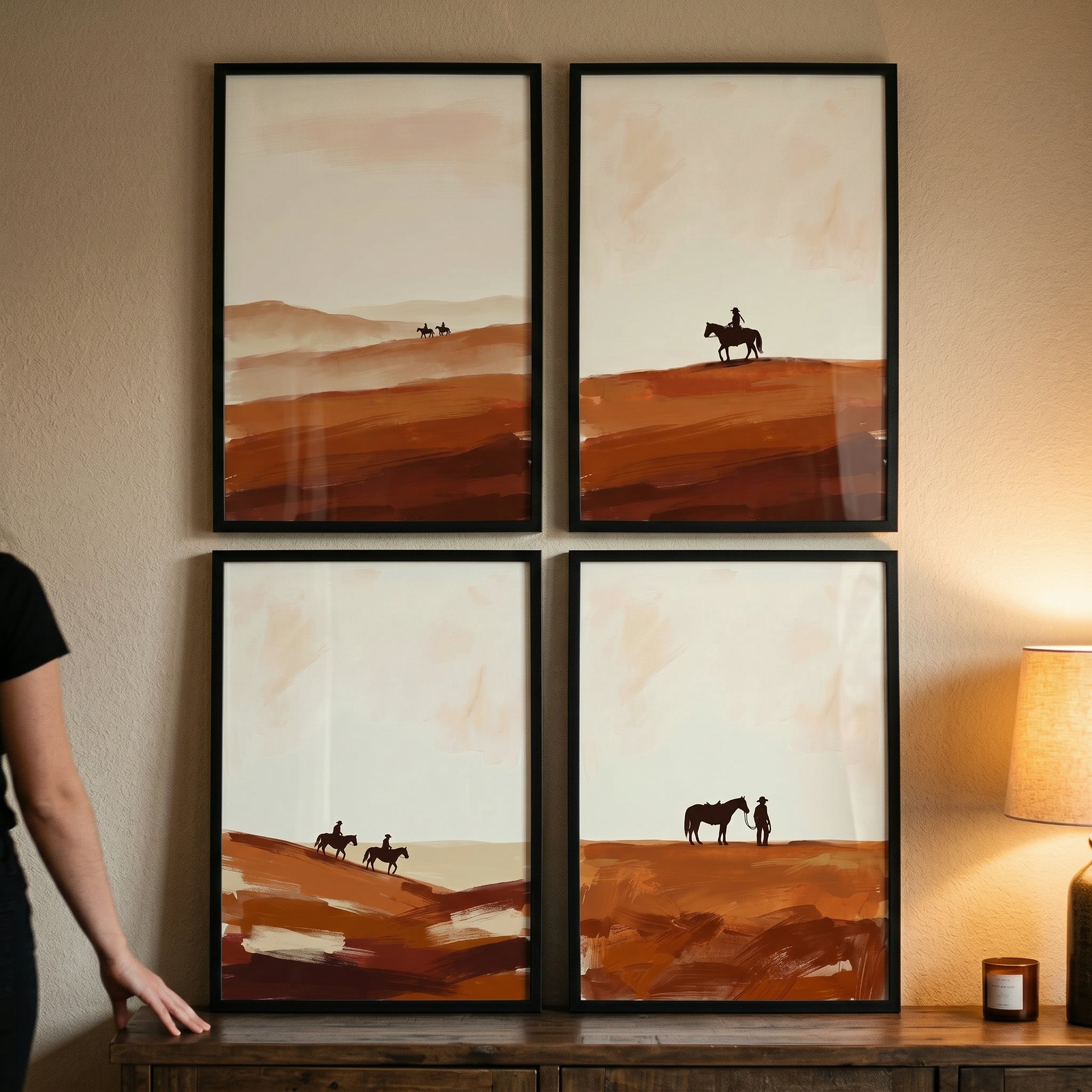 Warm Terracotta Desert Horse Wall Art Set of 4 - Desert Horizon Trails
