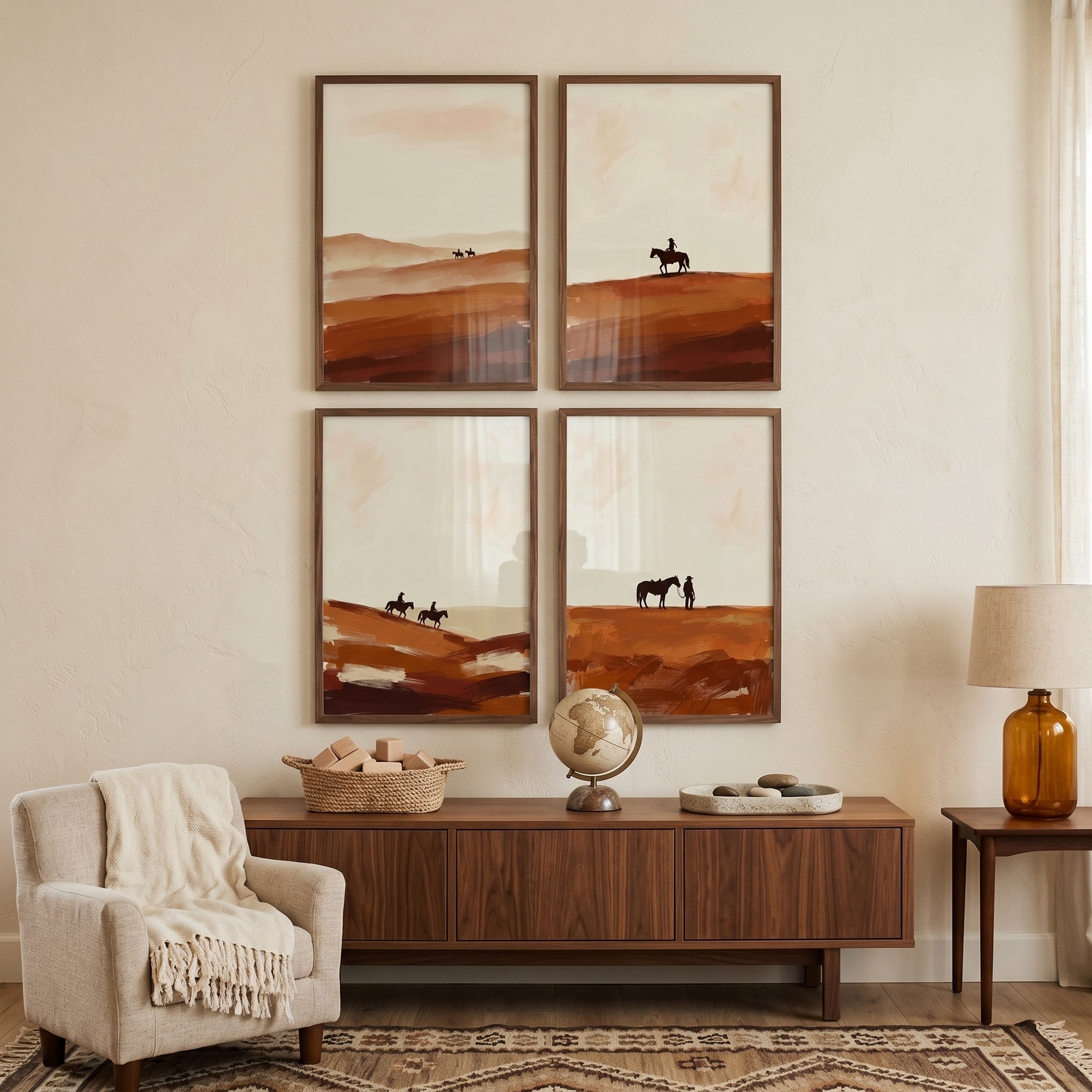 Warm Terracotta Desert Horse Wall Art Set of 4 - Desert Horizon Trails