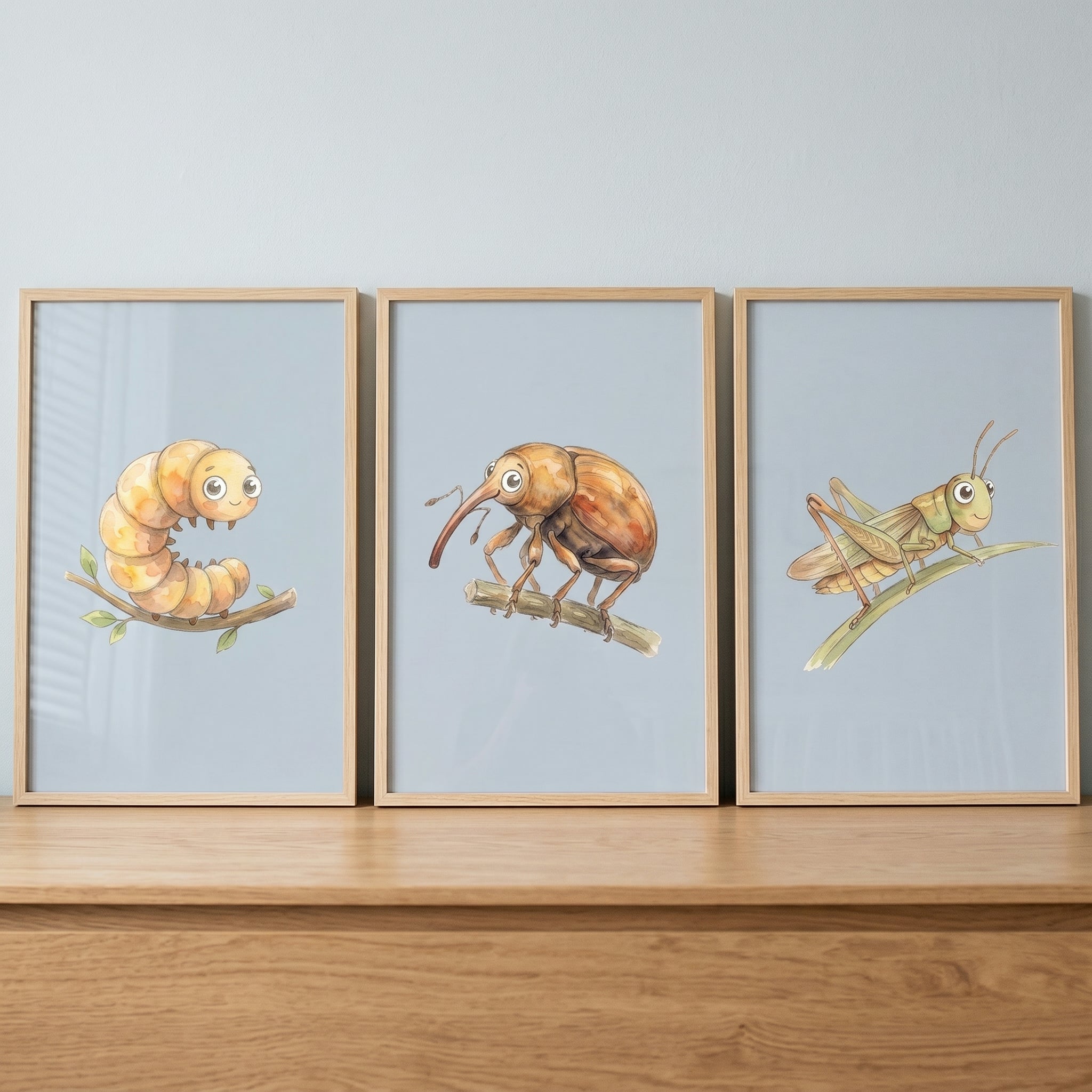 Warm Tone Bug Wall Art Set of 3 - Cute Bug Trio