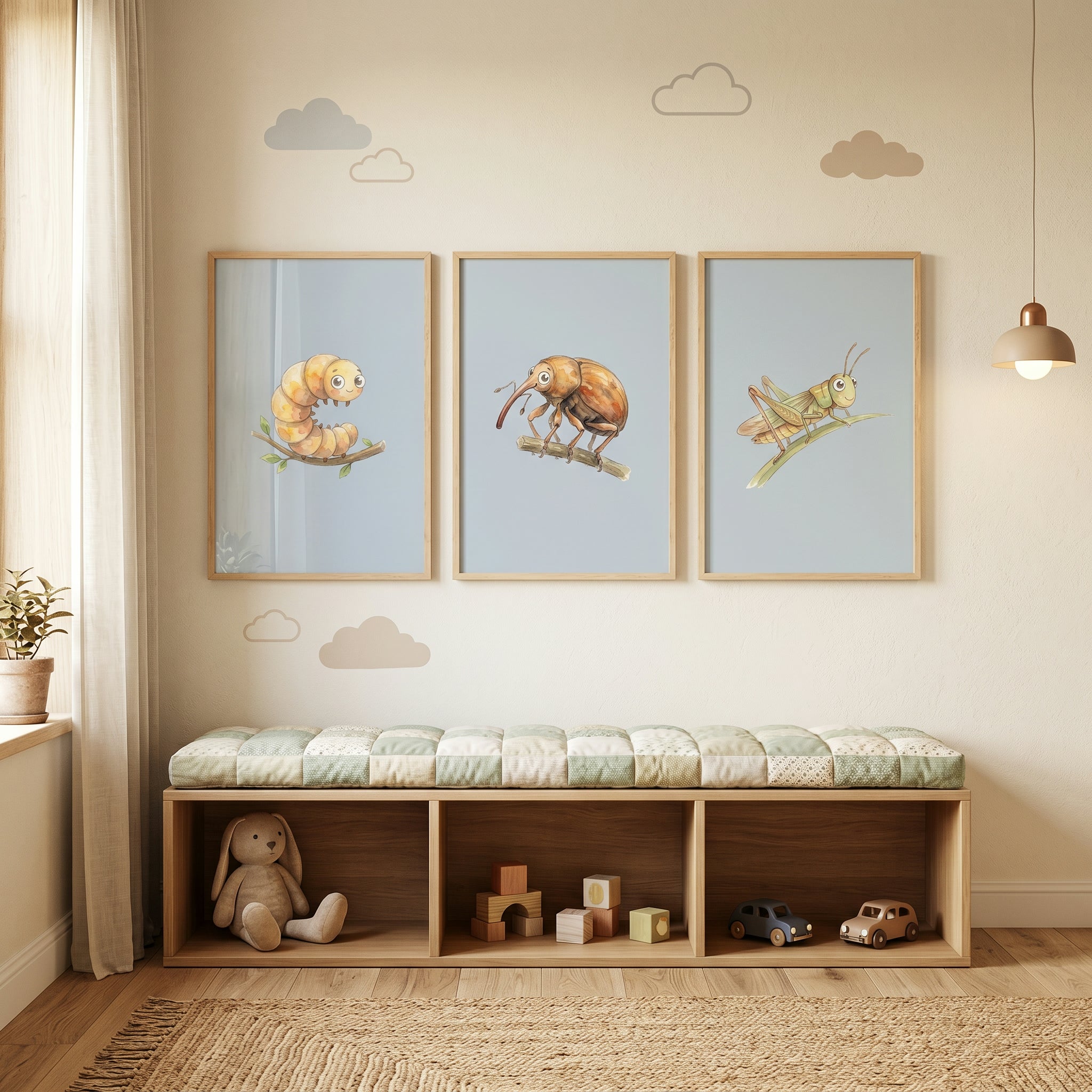 Warm Tone Bug Wall Art Set of 3 - Cute Bug Trio