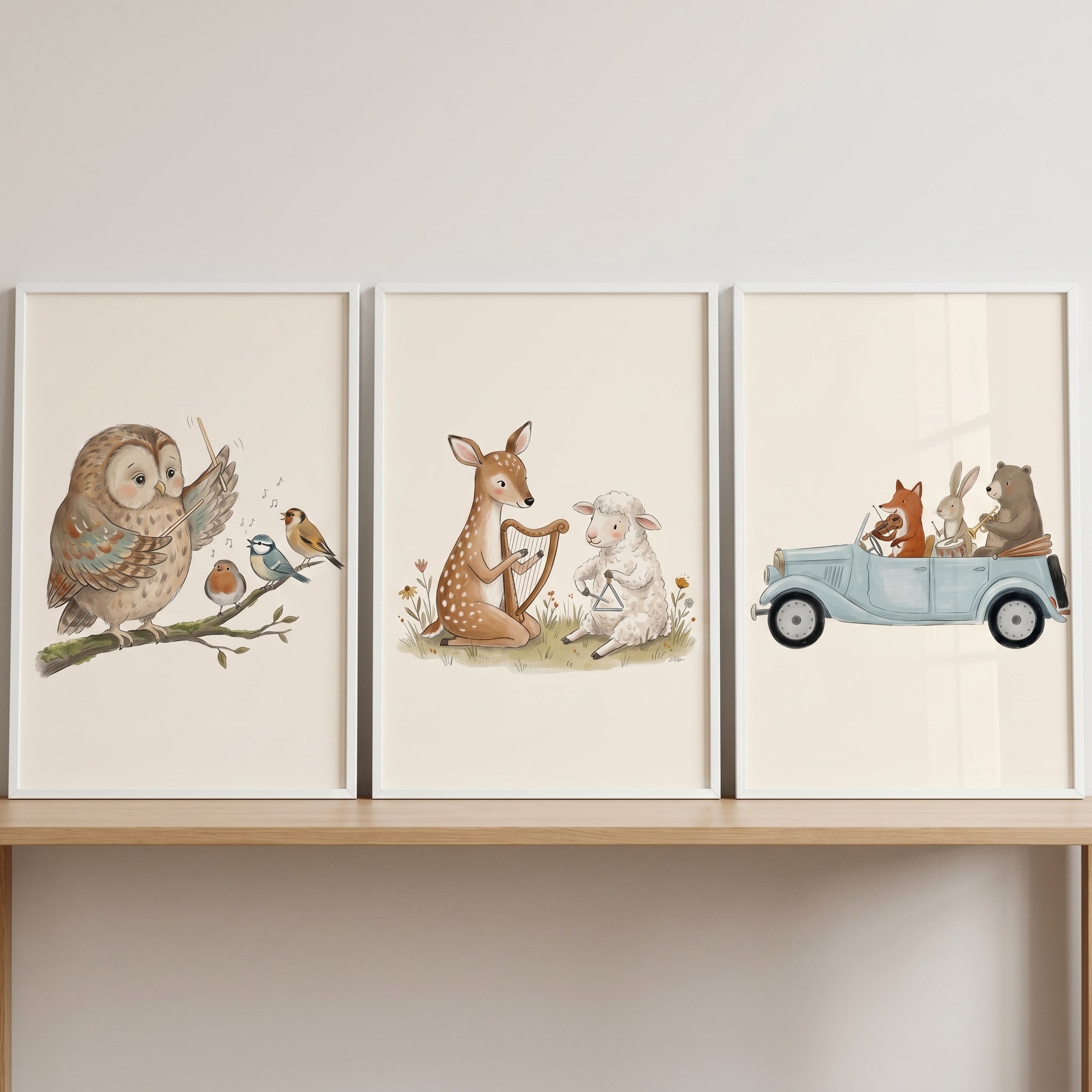 Warm Tone Forest Animal Wall Art Set Of 3 - Forest Animal Band