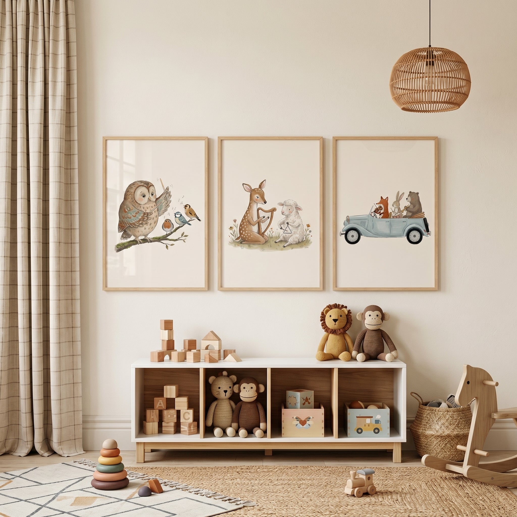 Warm Tone Forest Animal Wall Art Set Of 3 - Forest Animal Band