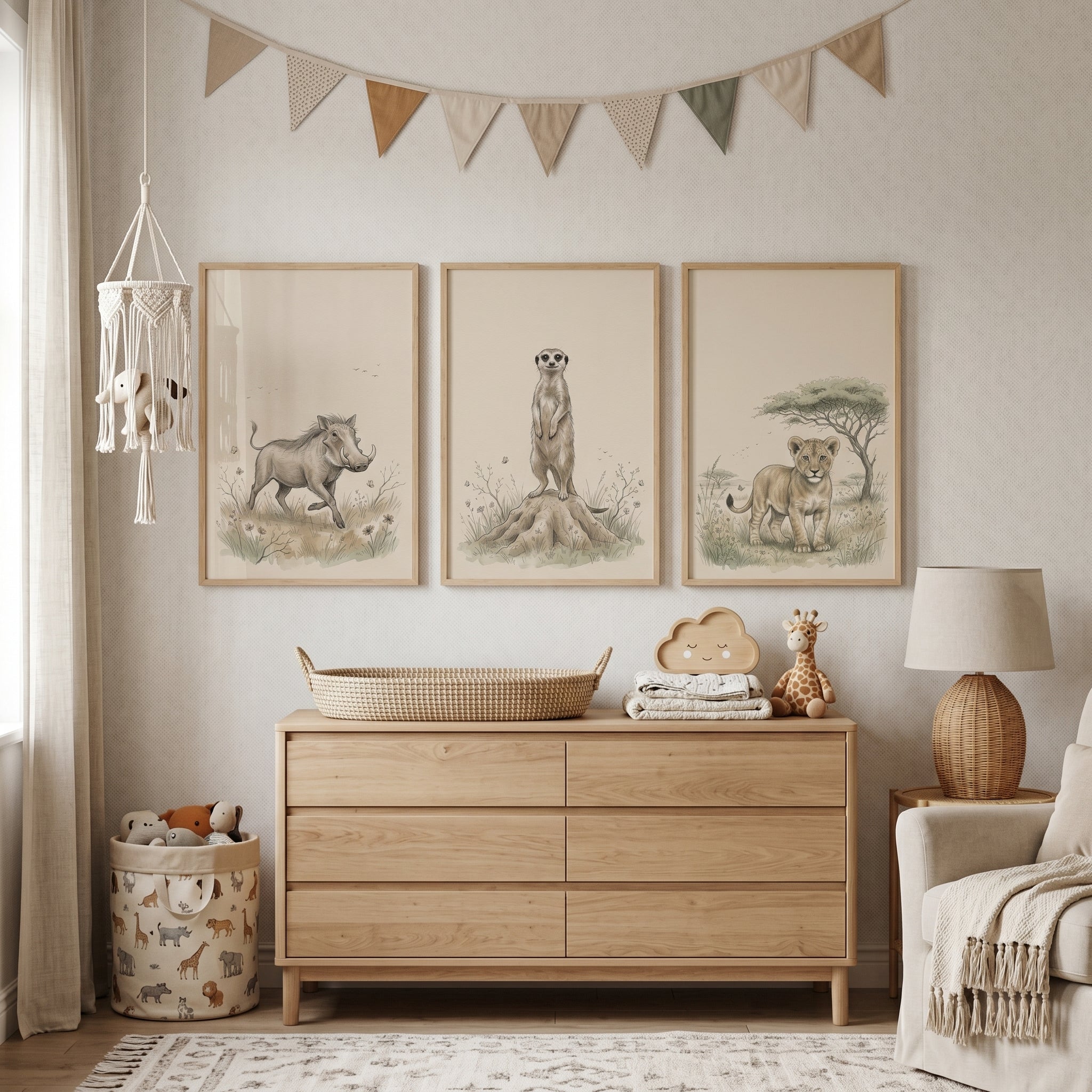 Warm Tone Savanna Animals Wall Art Set of 3 - Savanna Friends Trio