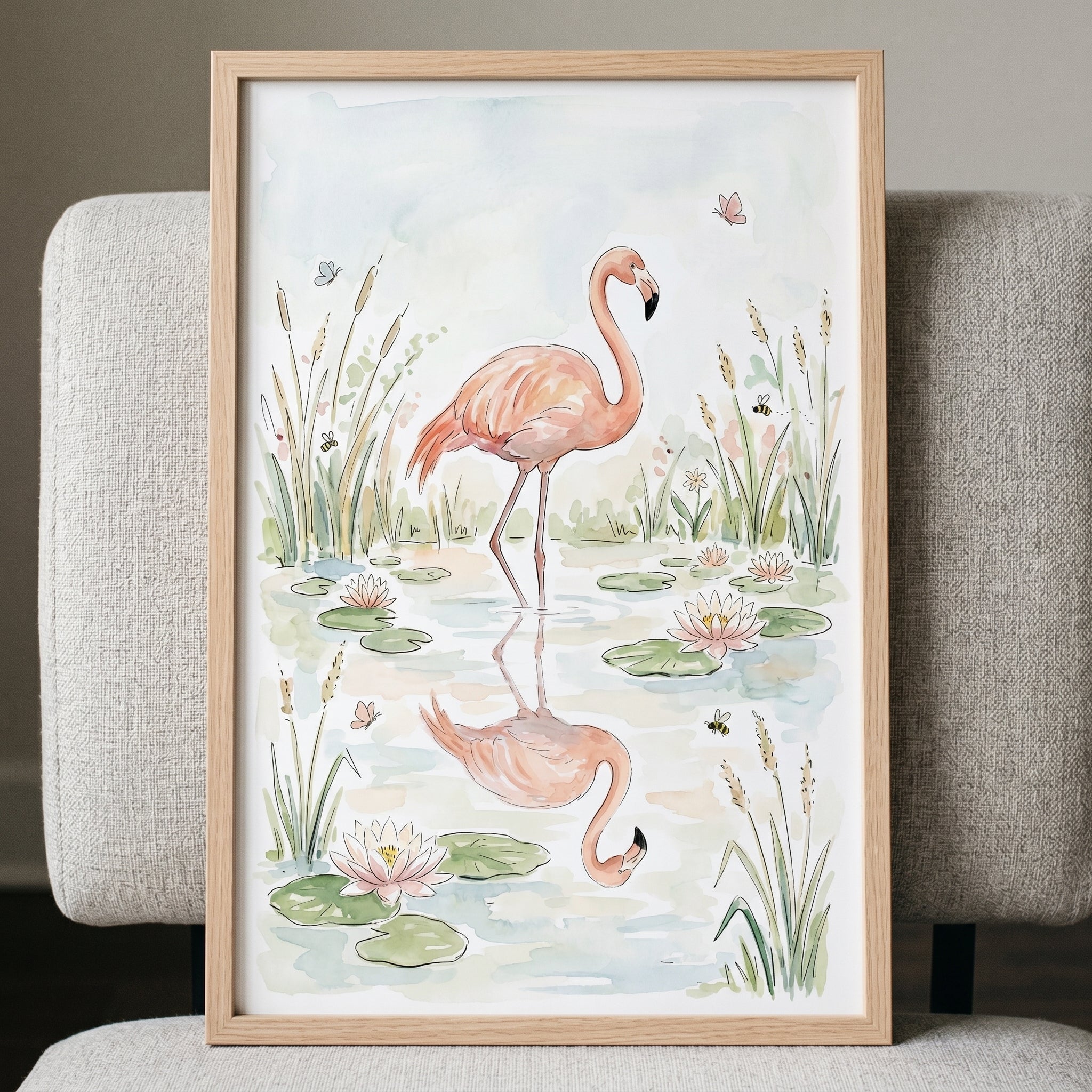Water Lily Pink Flamingo Wall Art - Serene Flamingo Pond