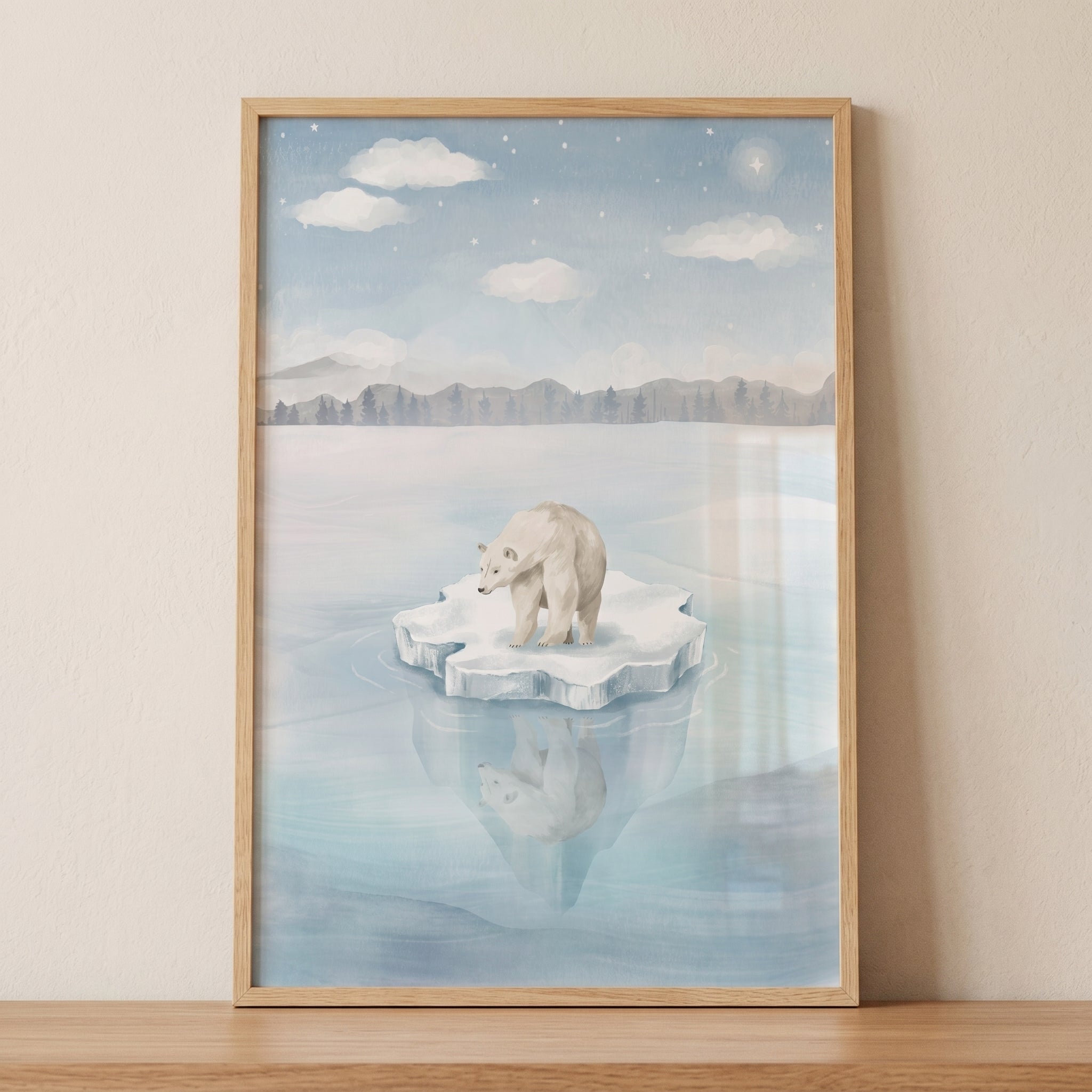 Water Reflection Polar Bear Wall Art - Arctic Solitude