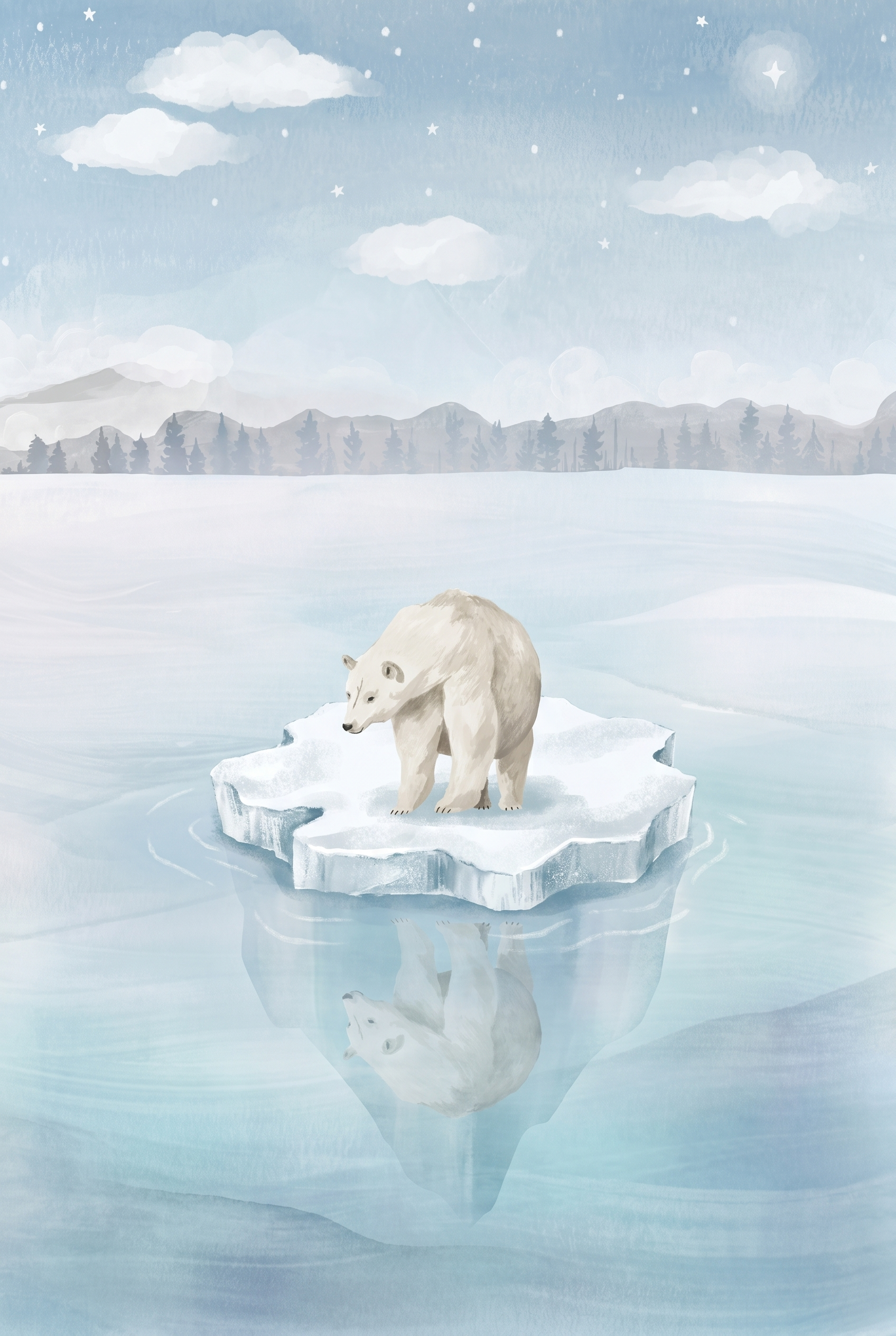 Water Reflection Polar Bear Wall Art - Arctic Solitude