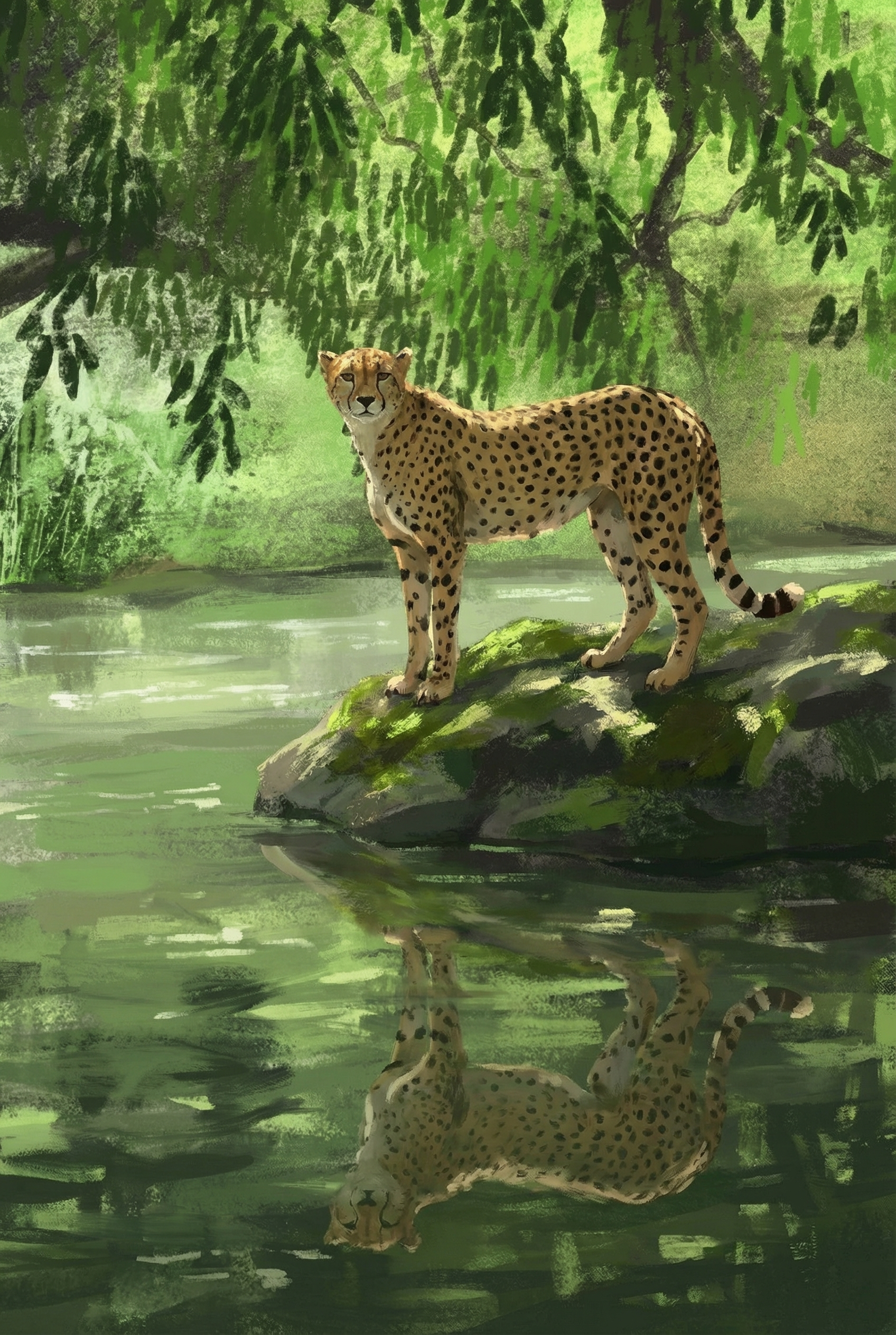 Water Reflection Standing Cheetah Wall Art - The Spotted Mirror